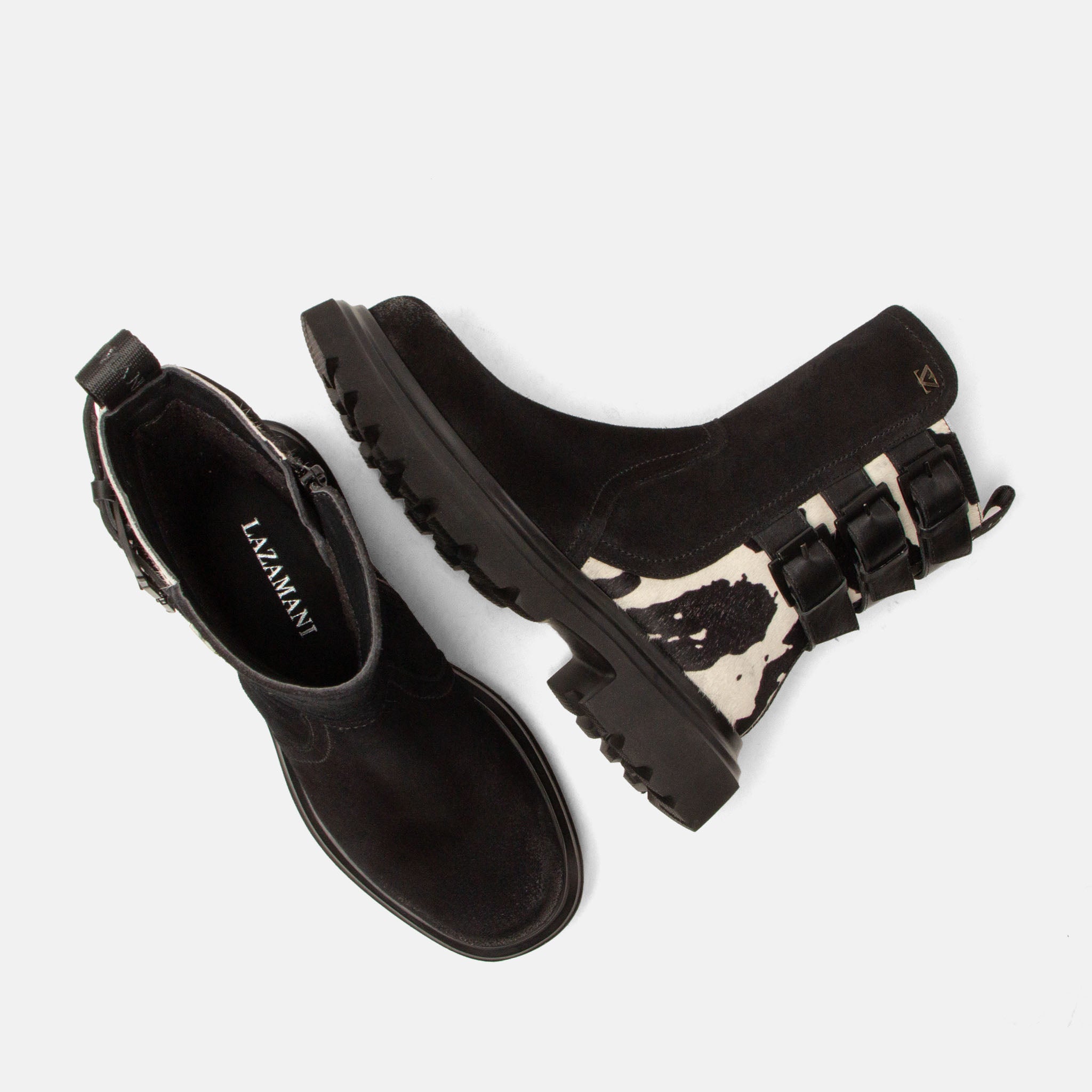 lazamani-maddy-damen-wildleder-boots-black-white-mit-blockabsatz image 5
