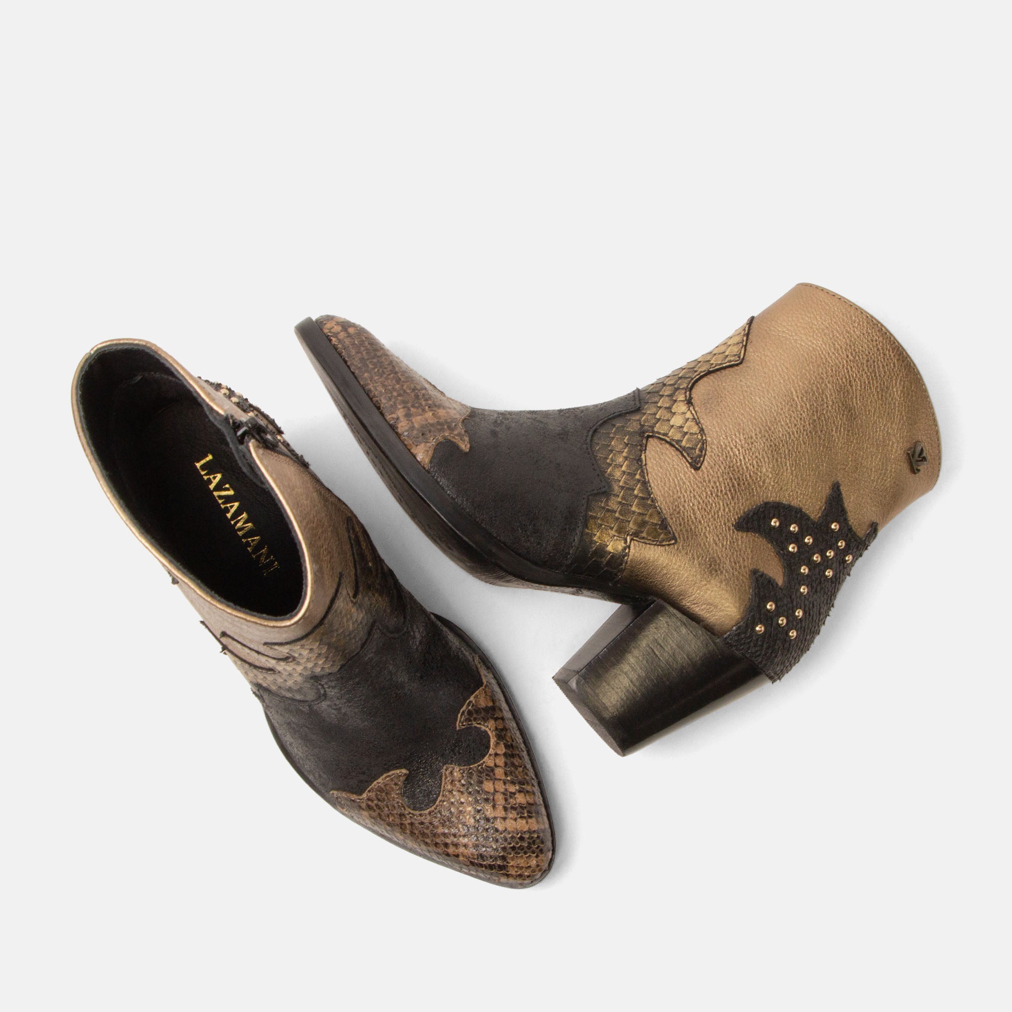 lazamani-stevie-damen-leder-stiefeletten-gold image 5
