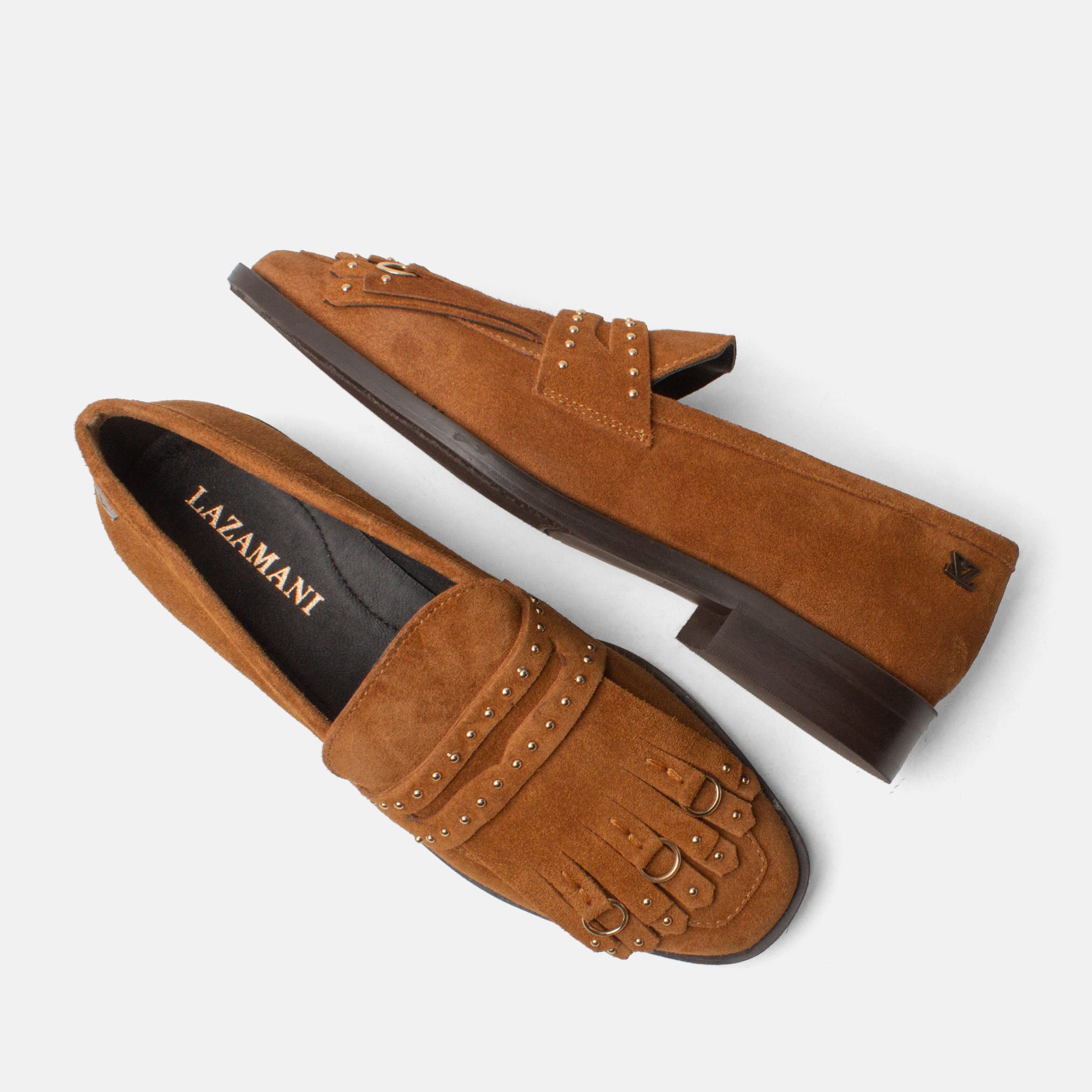 lazamani-suus-damen-wildleder-loafer-cognac-penny-loafer-mit-fransen image 4