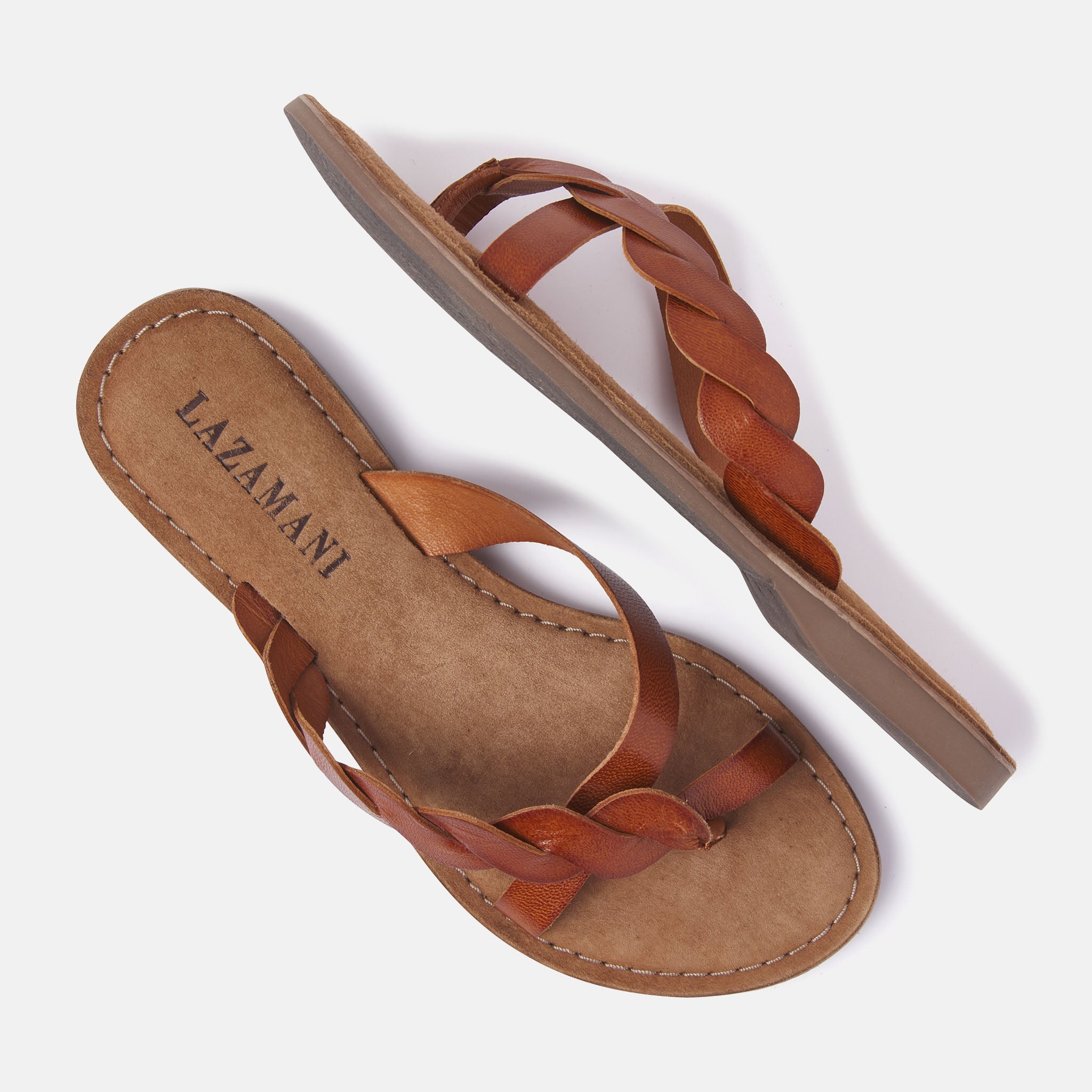 lazamani-ava-damen-leder-zehentrenner-tan image 3