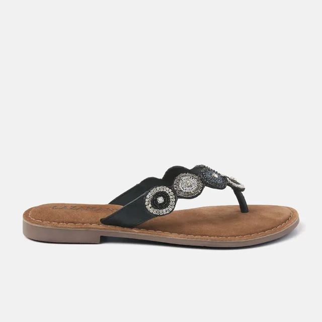 lazamani-luna-damen-leder-zehentrenner-schwarz-flache-leder-flip-flops image 1