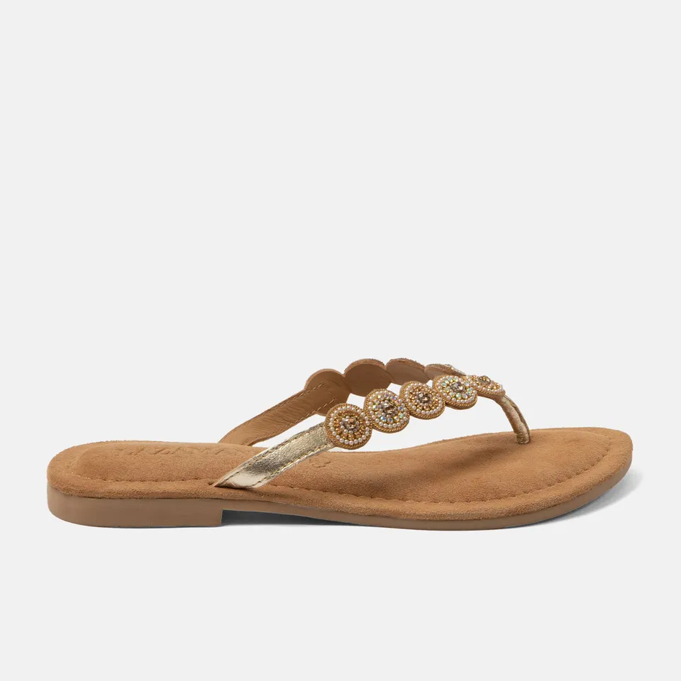 lazamani-lea-damen-leder-zehentrenner-gold image 1