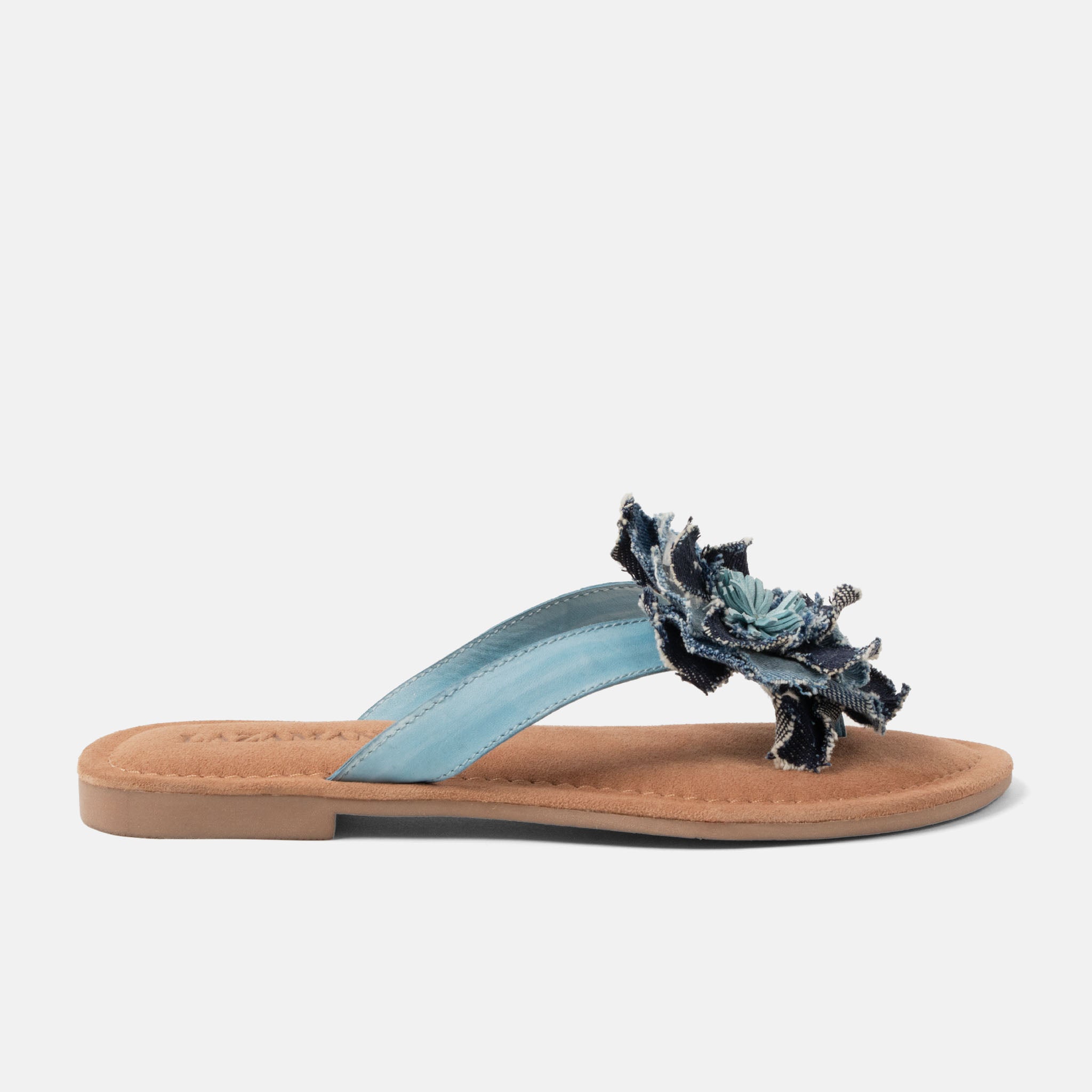 lazamani-peony-damen-leder-zehentrenner-denim-blume image 1