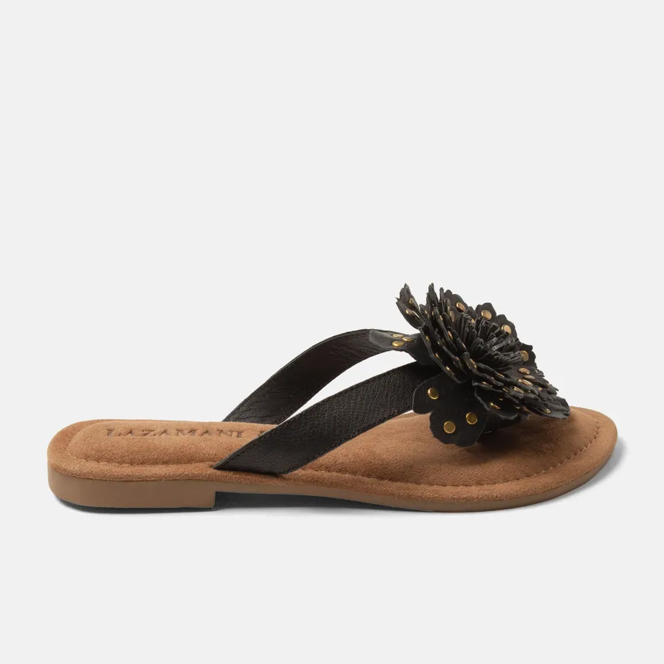 lazamani-kira-damen-leder-zehentrenner-black image 1