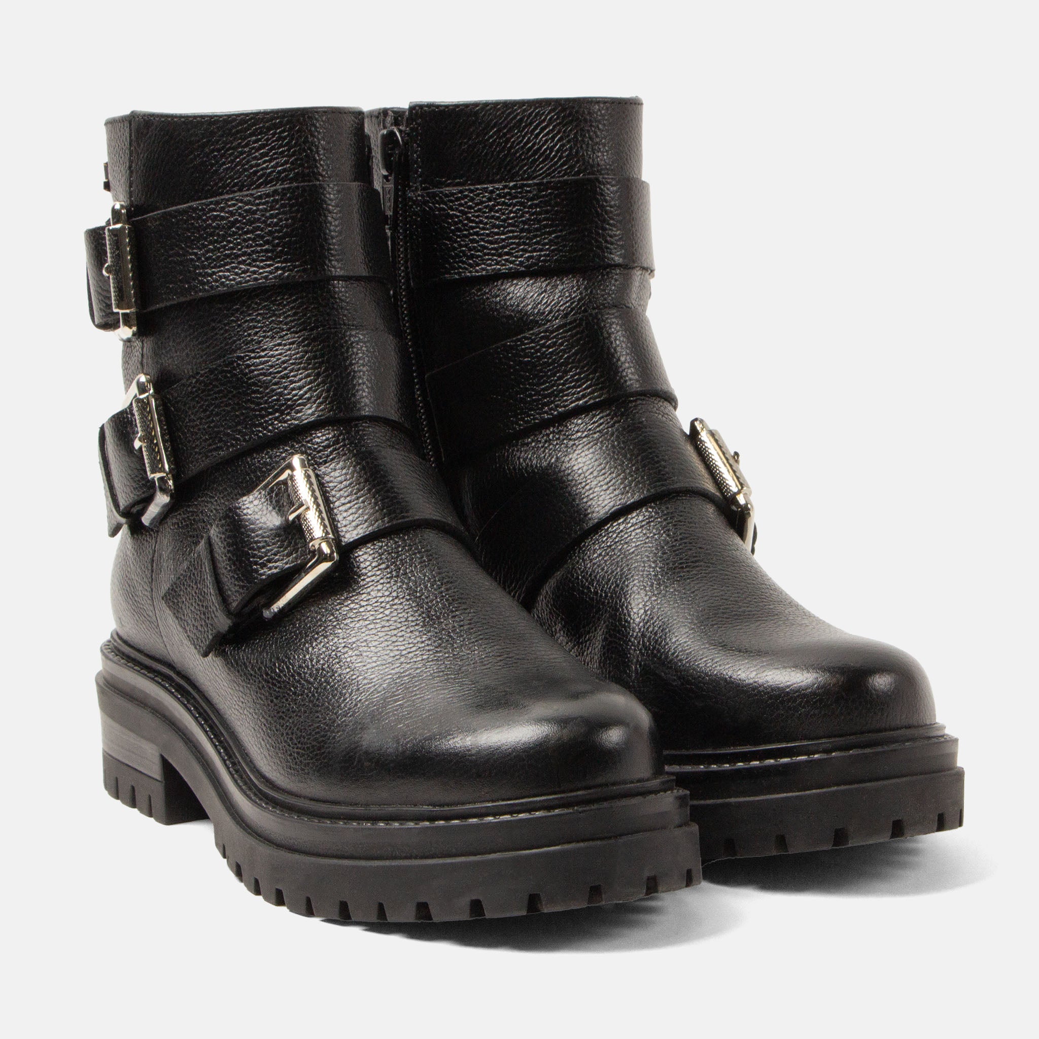 lazamani-reina-damen-leder-biker-boots-black-mit-blockabsatz image 2