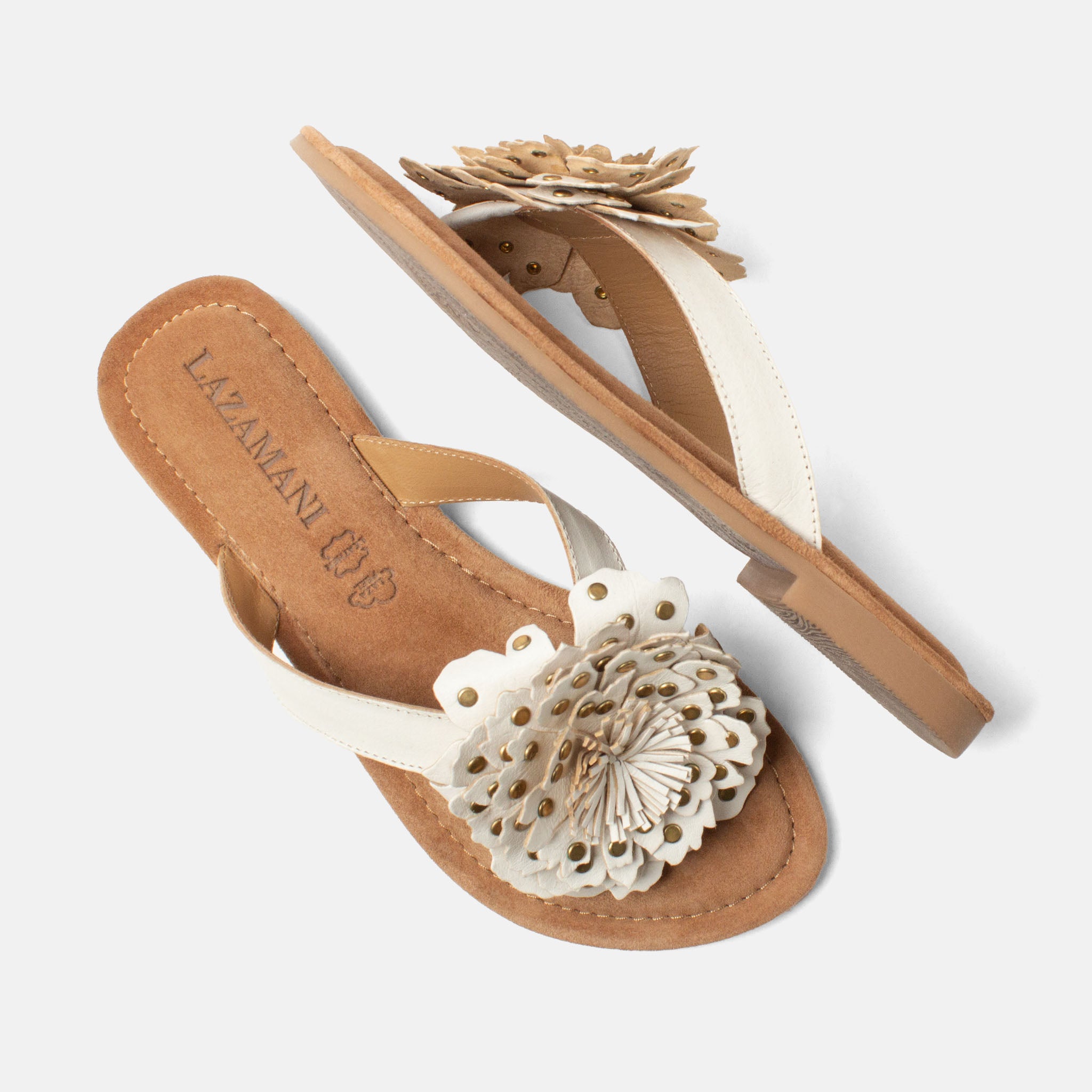 lazamani-kira-damen-leder-zehentrenner-white image 4