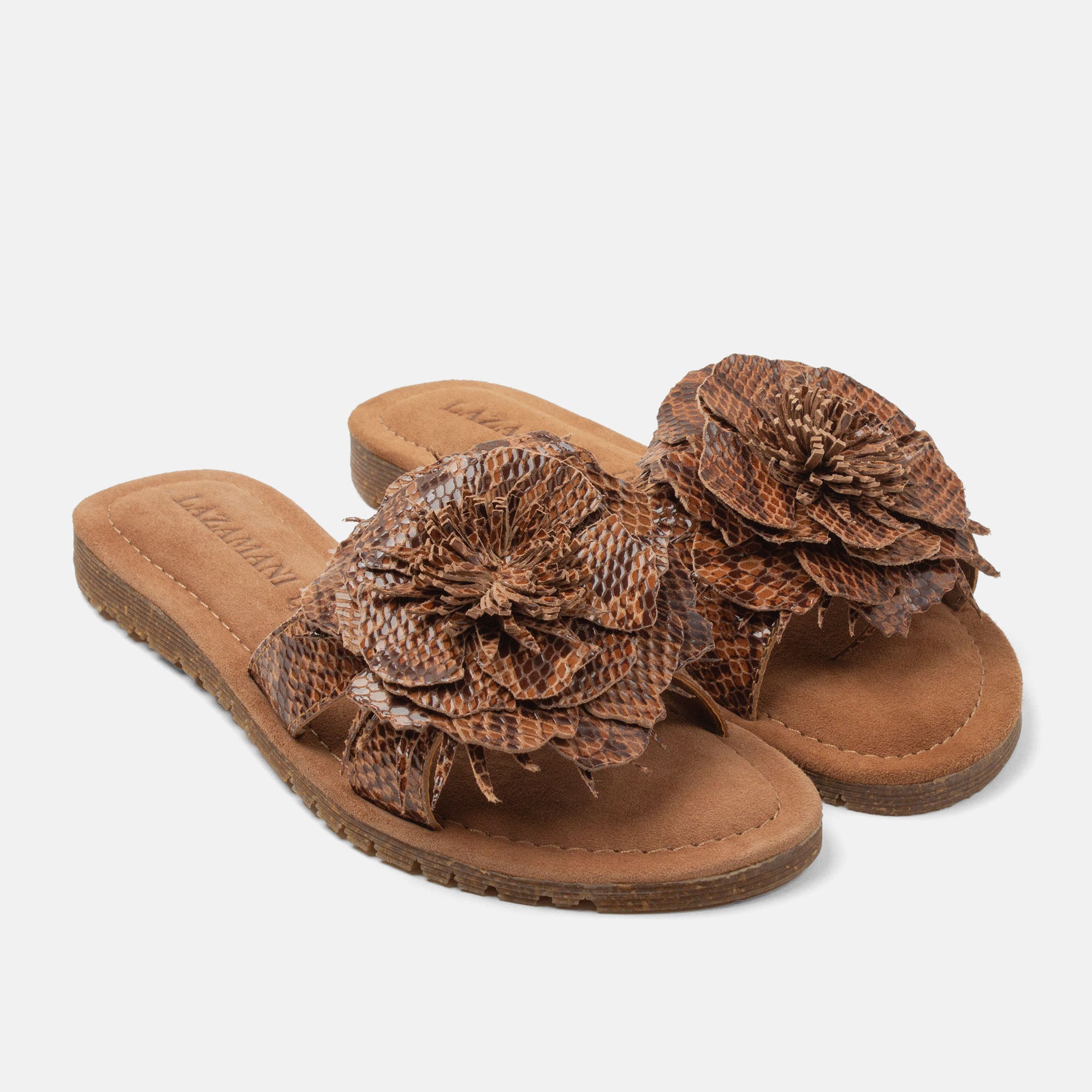 lazamani-moa-damen-wildleder-pantoletten-tan-mit-blume image 2