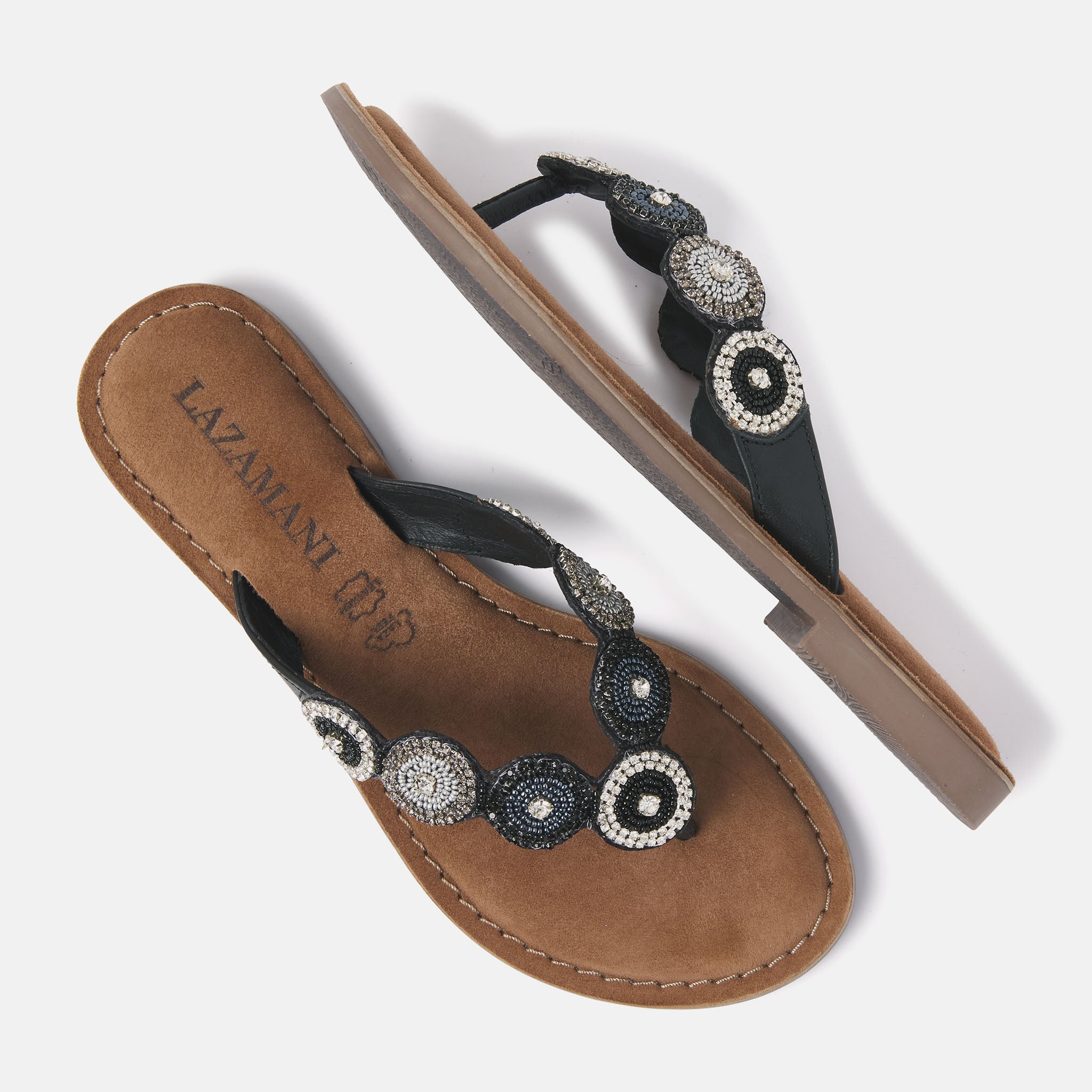 lazamani-luna-damen-leder-zehentrenner-schwarz-flache-leder-flip-flops image 4