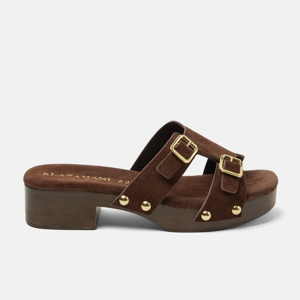 lazamani-aria-damen-wildleder-clogs-brown image 1