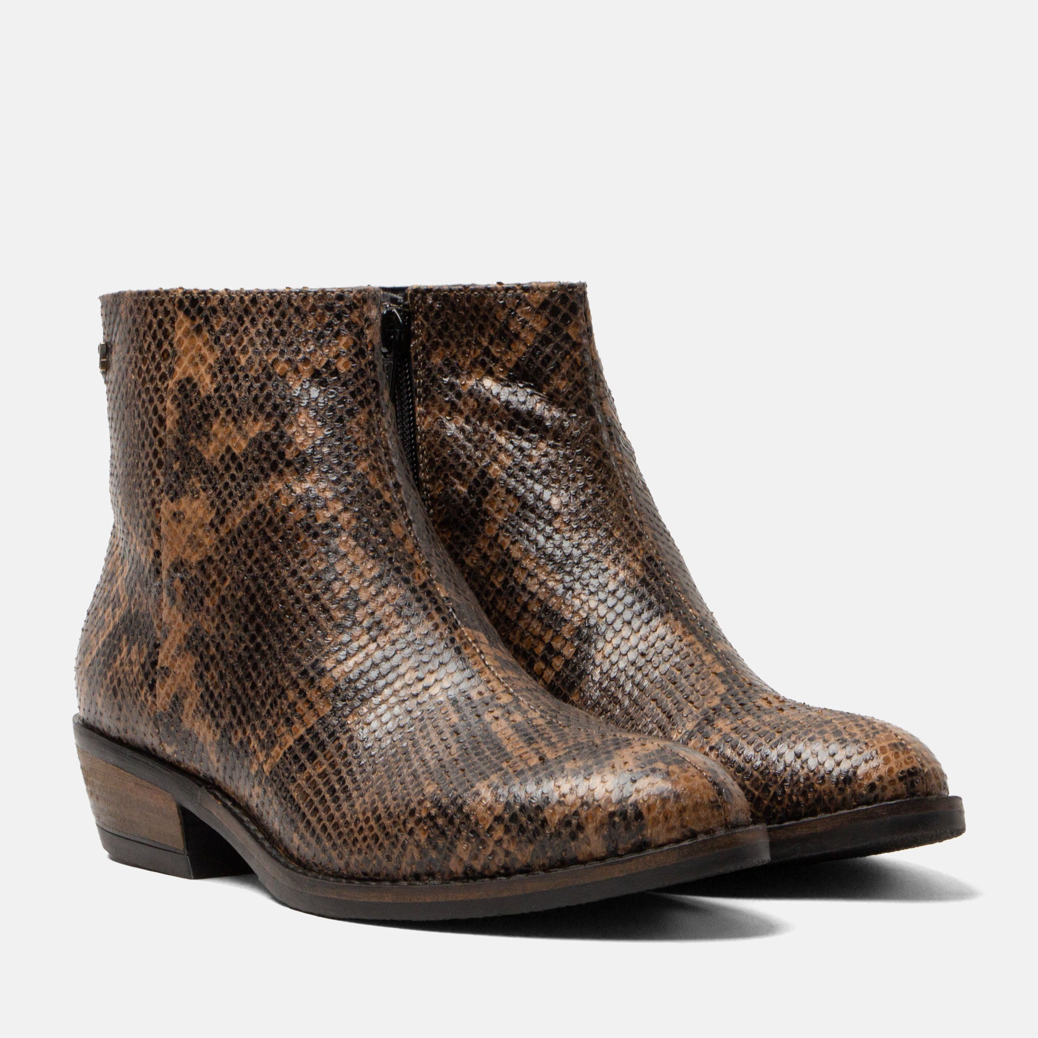 lazamani-beverly-damen-leder-stiefeletten-biscuit-schlangen-optik-blockabsatz image 3