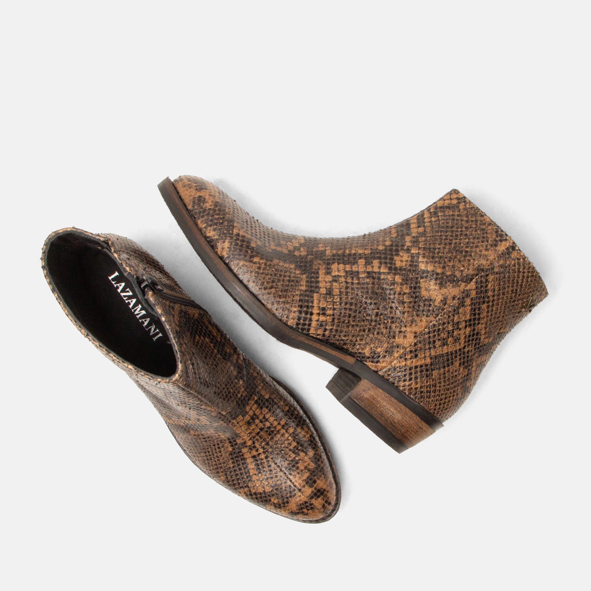 lazamani-beverly-damen-leder-stiefeletten-biscuit-schlangen-optik-blockabsatz image 5