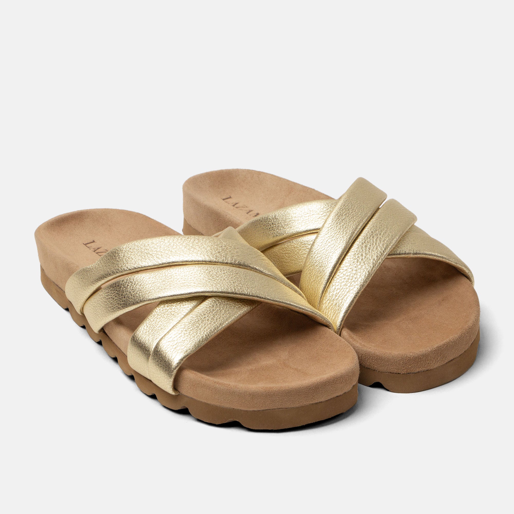 lazamani-lee-damen-leder-pantoletten-gold-plateau-2-5-5-cm-absatz image 3