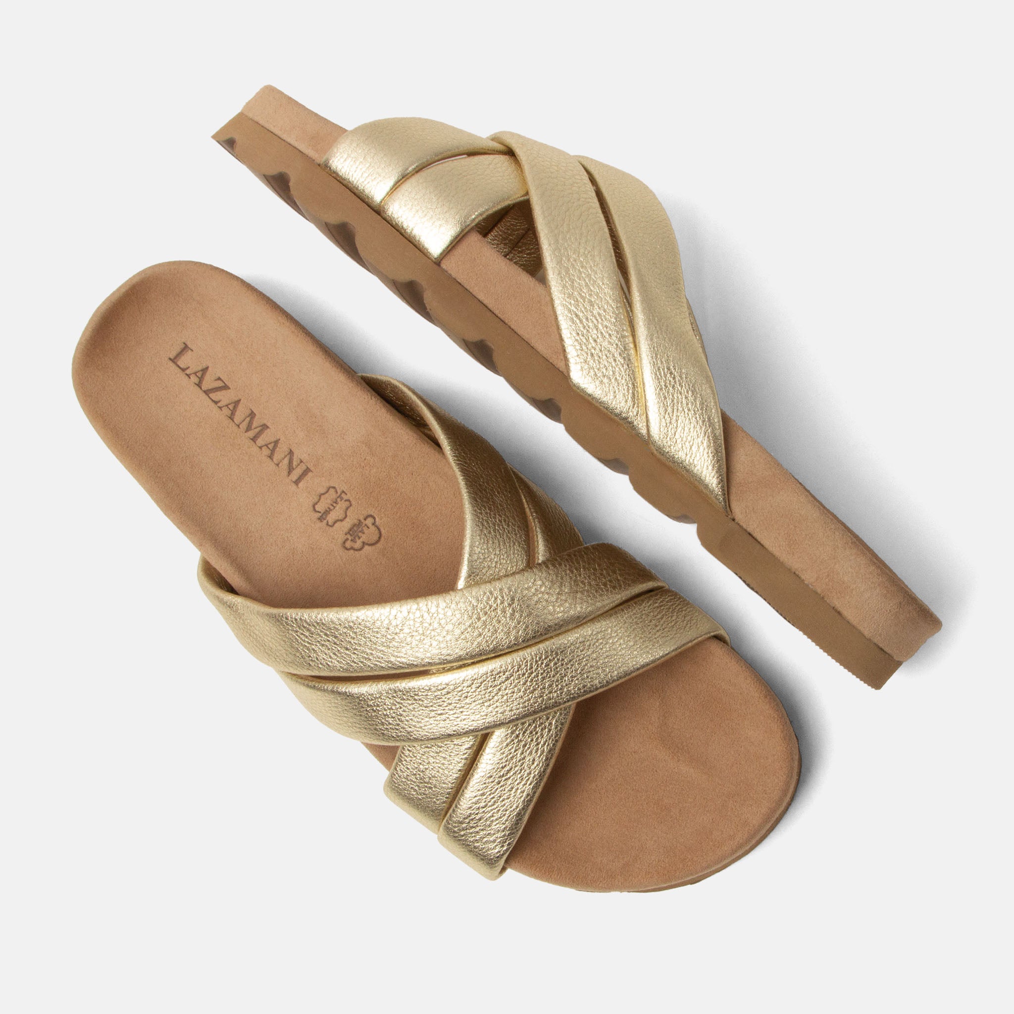 lazamani-lee-damen-leder-pantoletten-gold-plateau-2-5-5-cm-absatz image 4