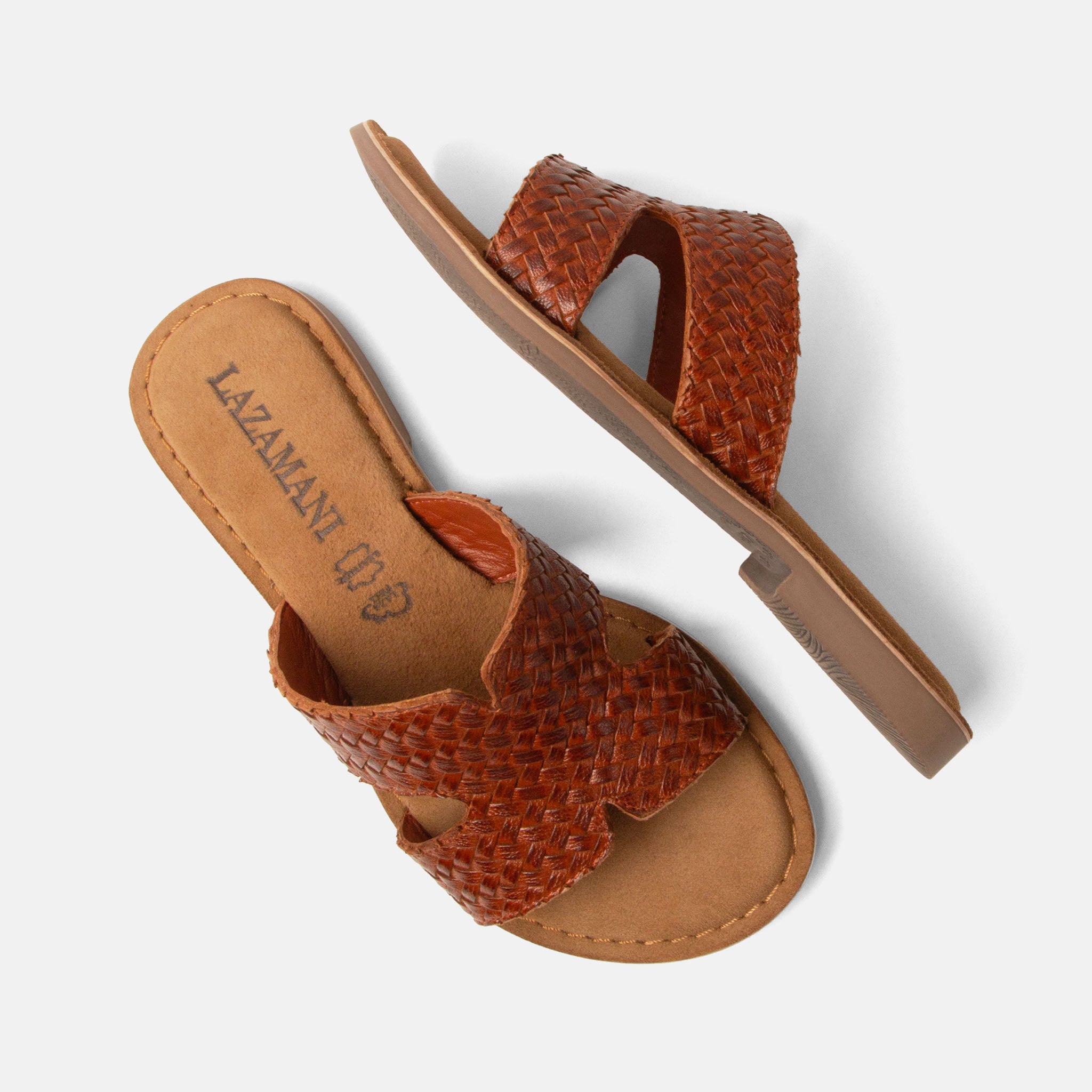 lazamani-puck-damen-leder-pantoletten-tan image 4
