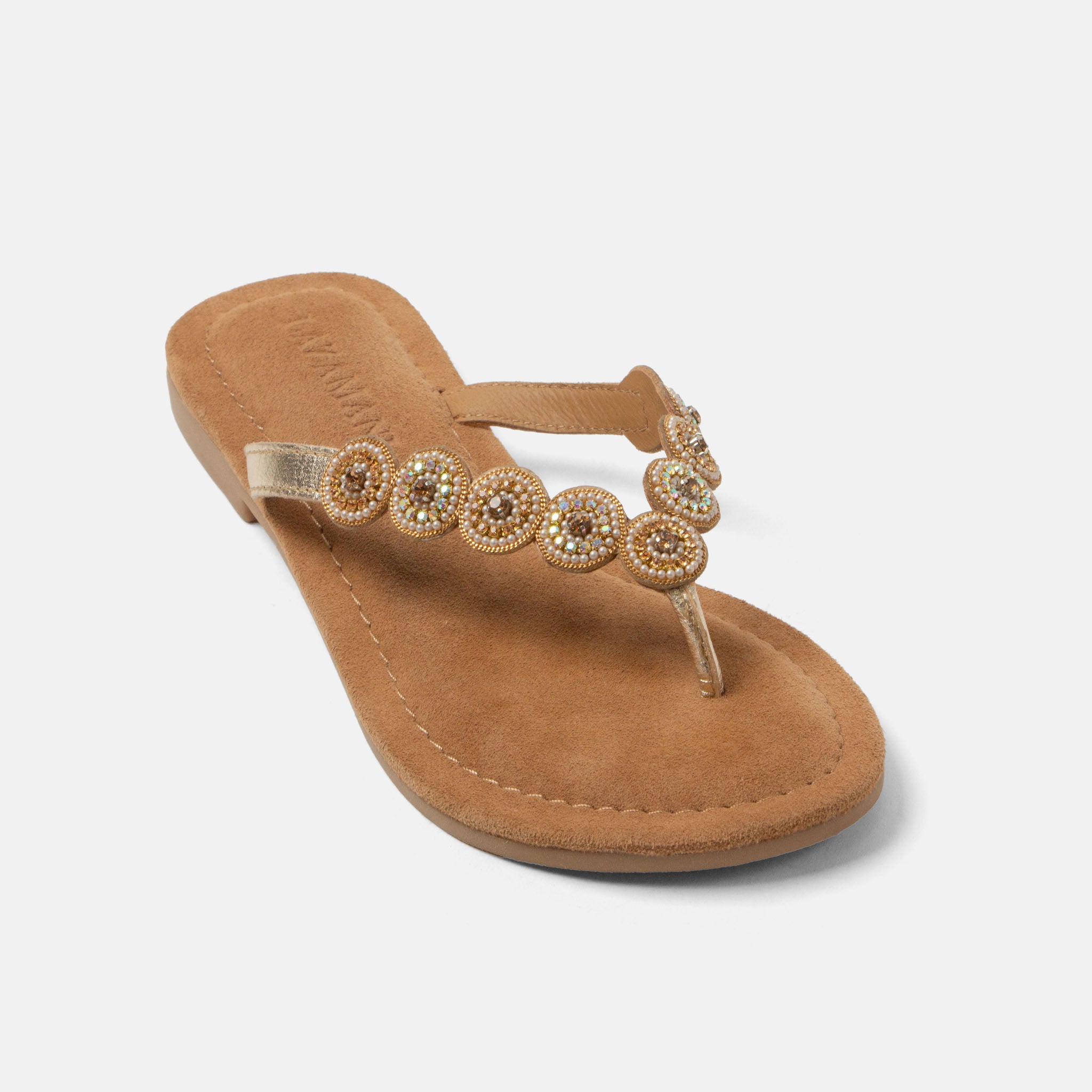 lazamani-lea-damen-leder-zehentrenner-gold image 2