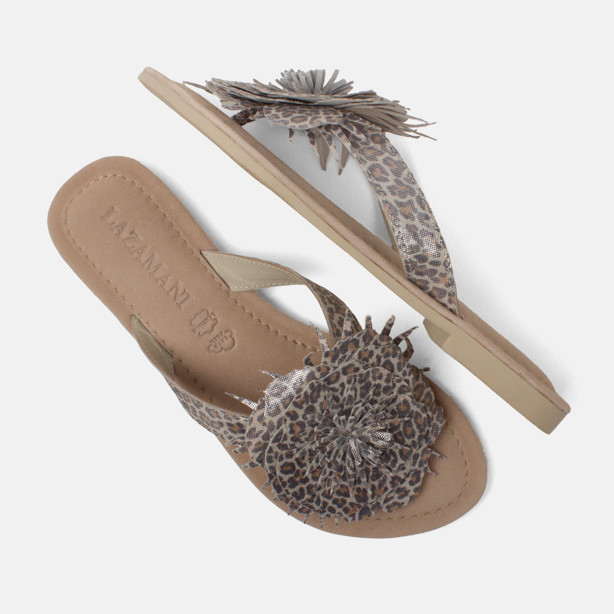 lazamani-nomi-damen-wildleder-zehentrenner-silver-leopard-flach image 3