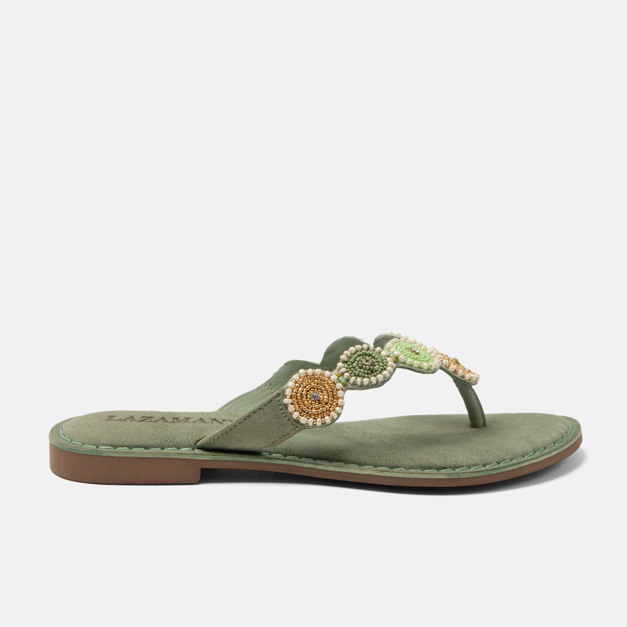 lazamani-loua-damen-wildleder-zehentrenner-mint-flach-verziert image 1