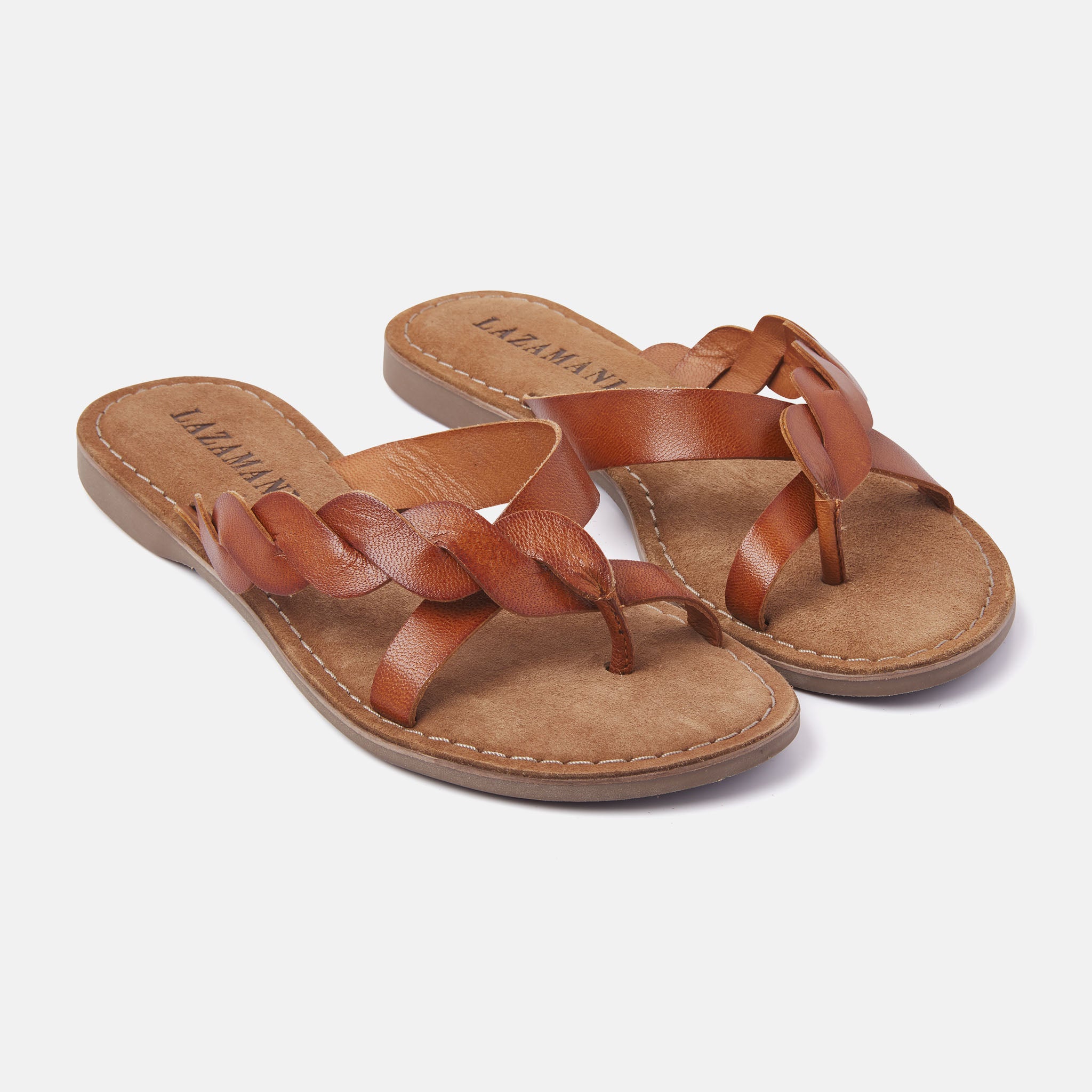 lazamani-ava-damen-leder-zehentrenner-tan image 2