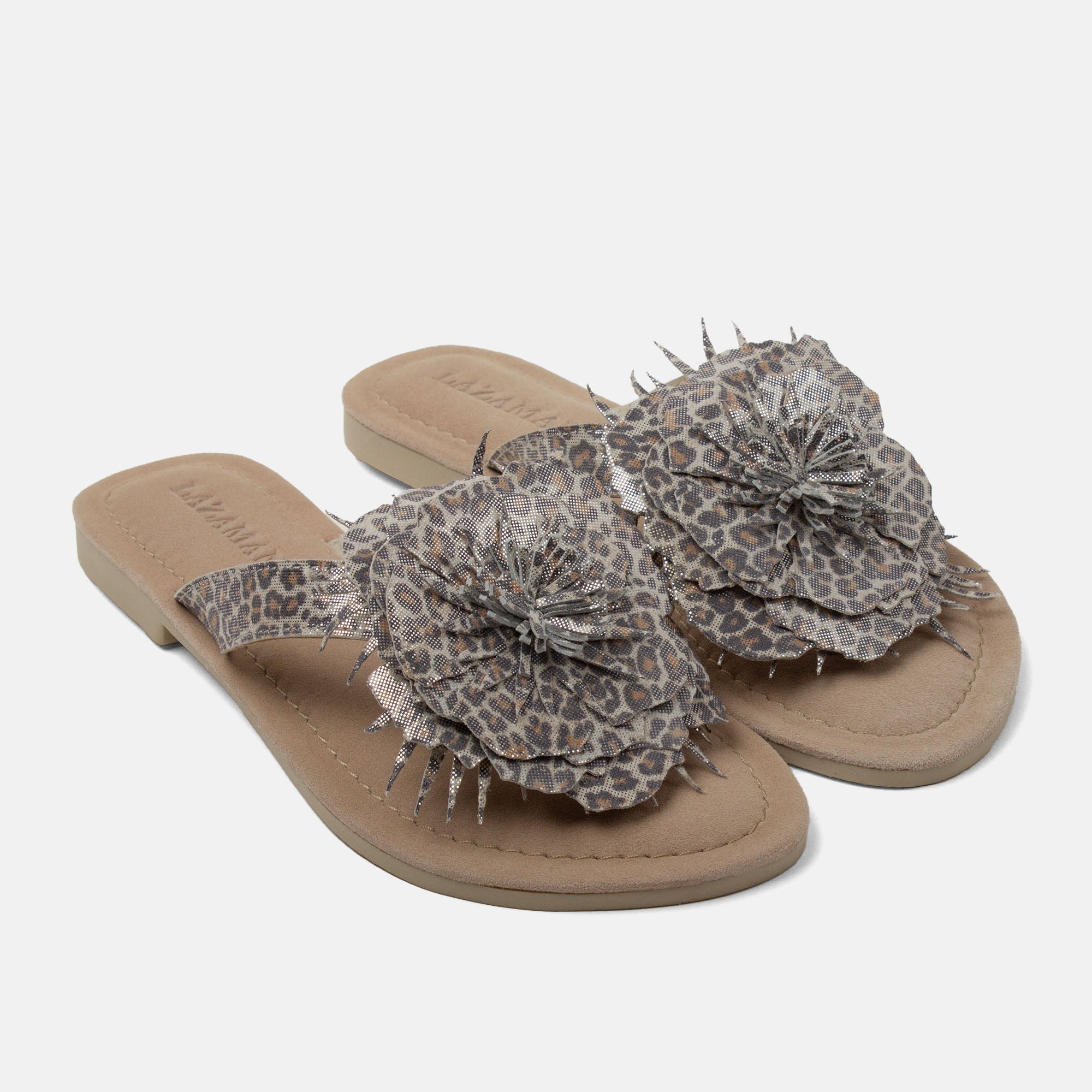 lazamani-nomi-damen-wildleder-zehentrenner-silver-leopard-flach image 2