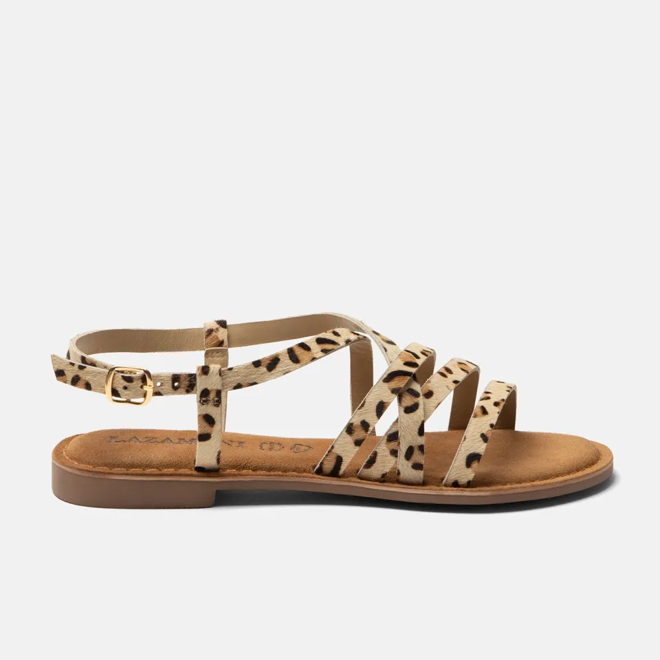 lazamani-zuza-damen-sandalen-leopard-flache-leder-sandalen-mit-schnalle image 1