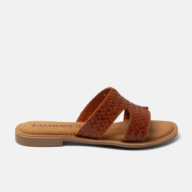 lazamani-puck-damen-leder-pantoletten-tan image 1