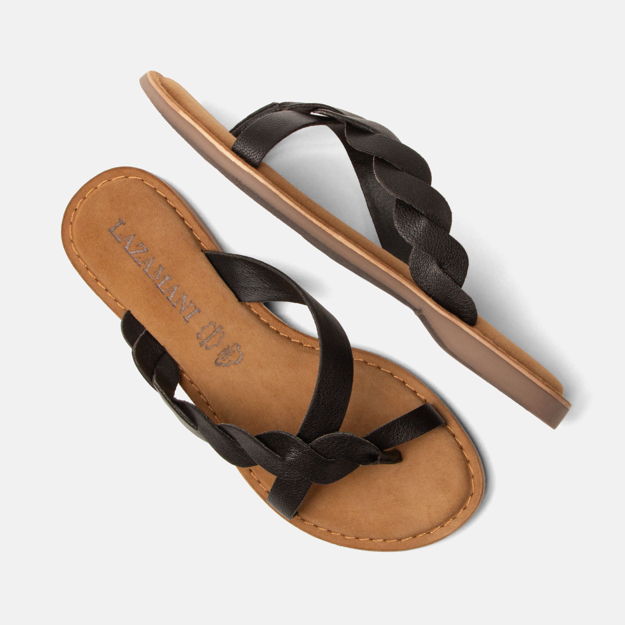 lazamani-avi-damen-leder-zehentrenner-black image 4