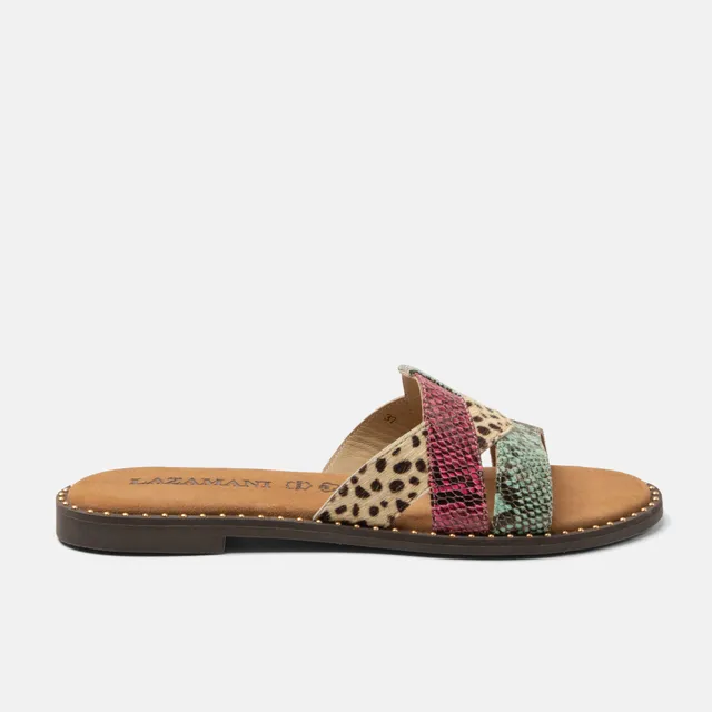lazamani-suze-damen-pantoletten-fuxia-animal-print image 1