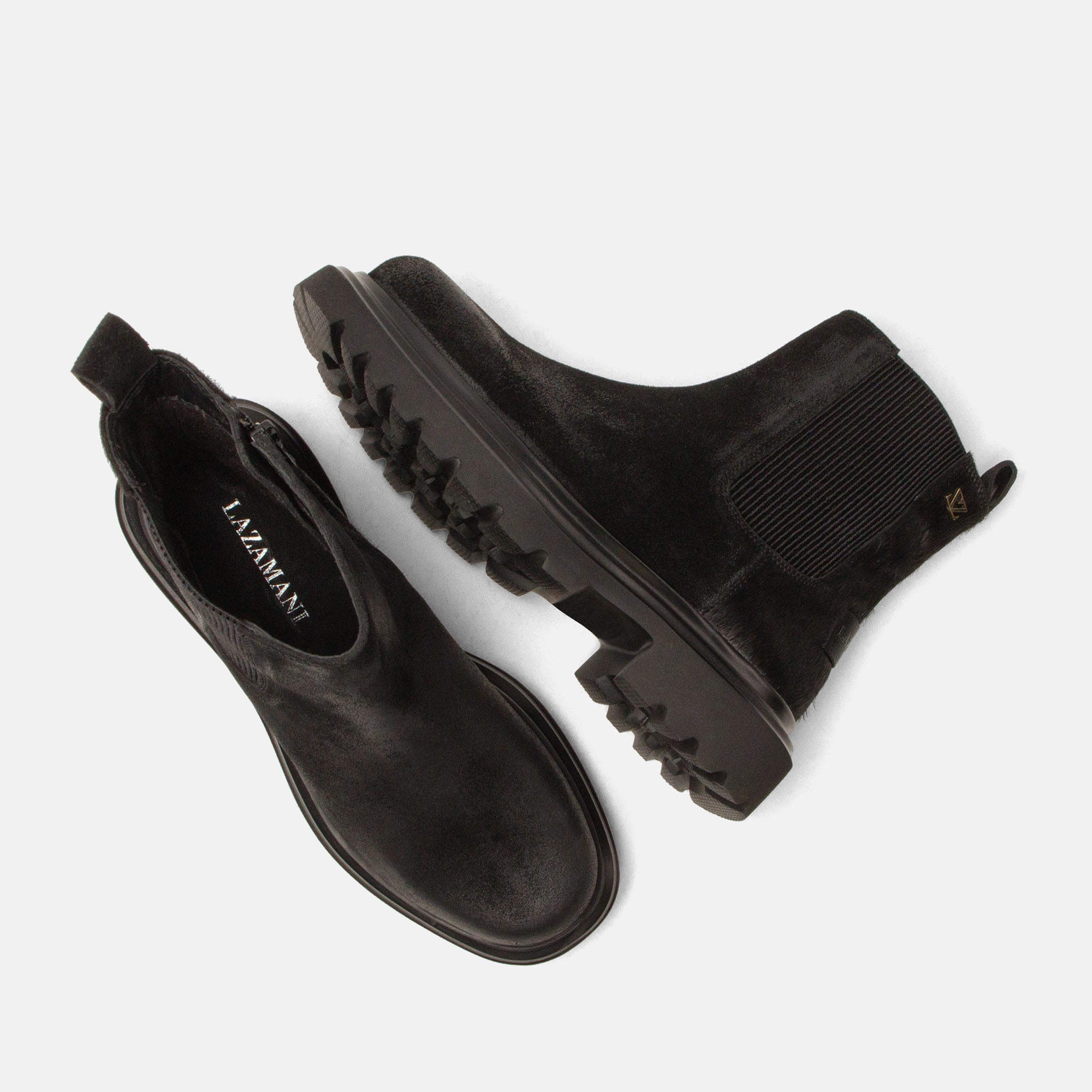 lazamani-haidy-damen-wildleder-boots-schwarz-veloursleder-mit-ponyfell image 4