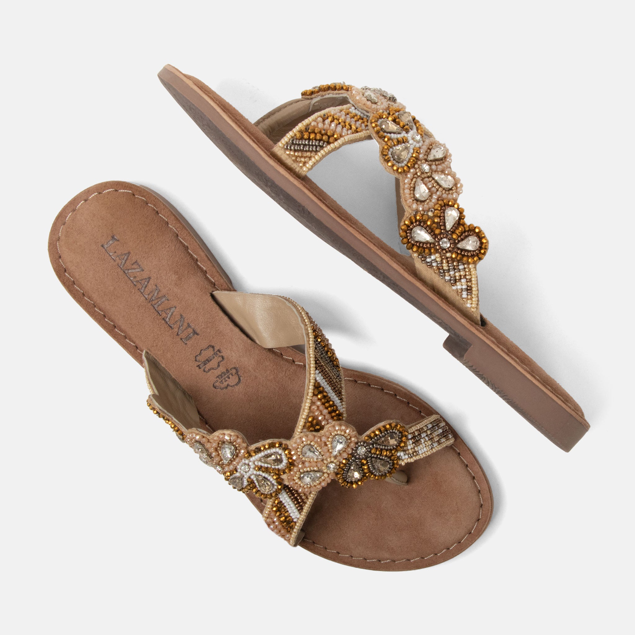lazamani-perla-damen-leder-zehentrenner-beige image 4