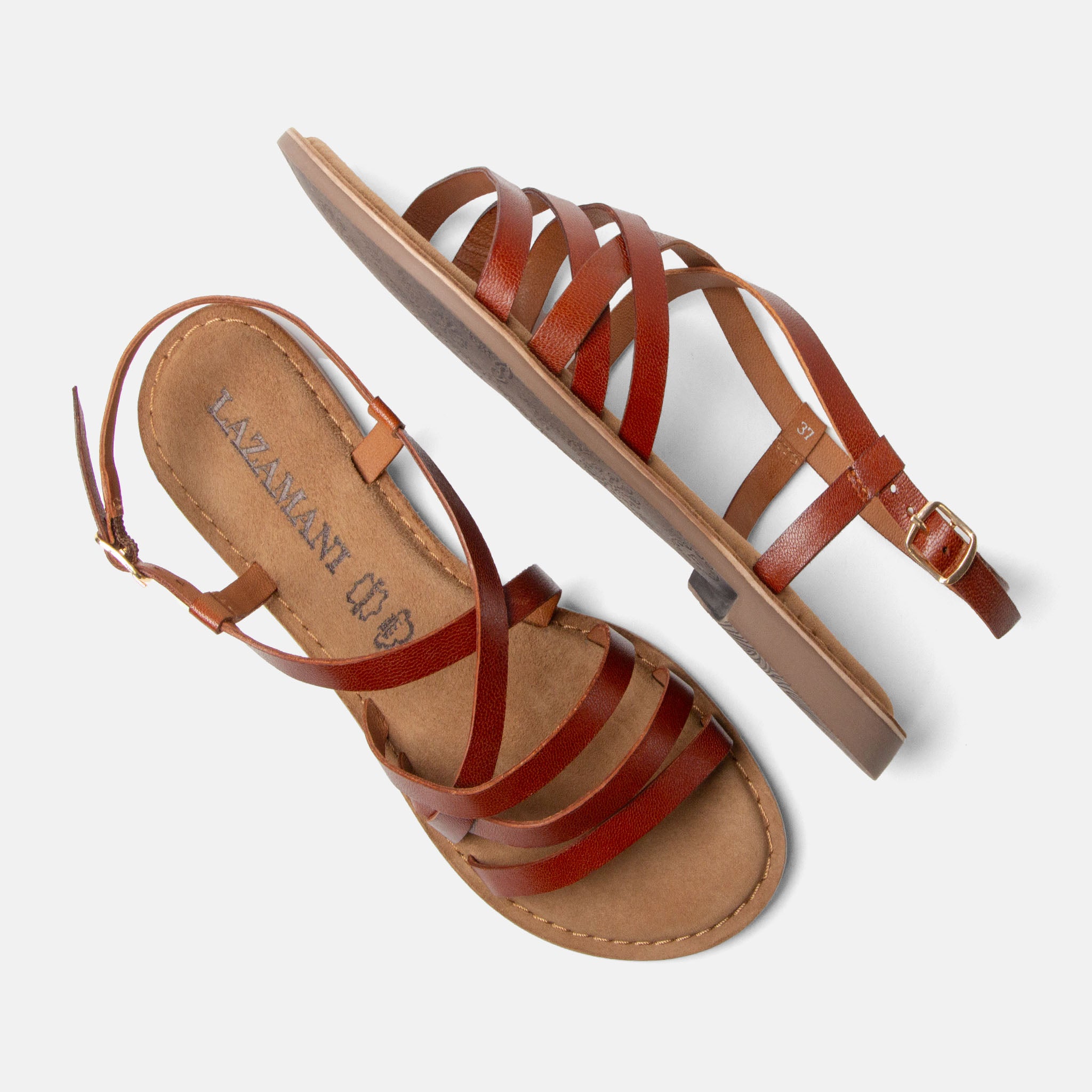 lazamani-zuza-damen-ledersandalen-tan-mit-schnalle image 4