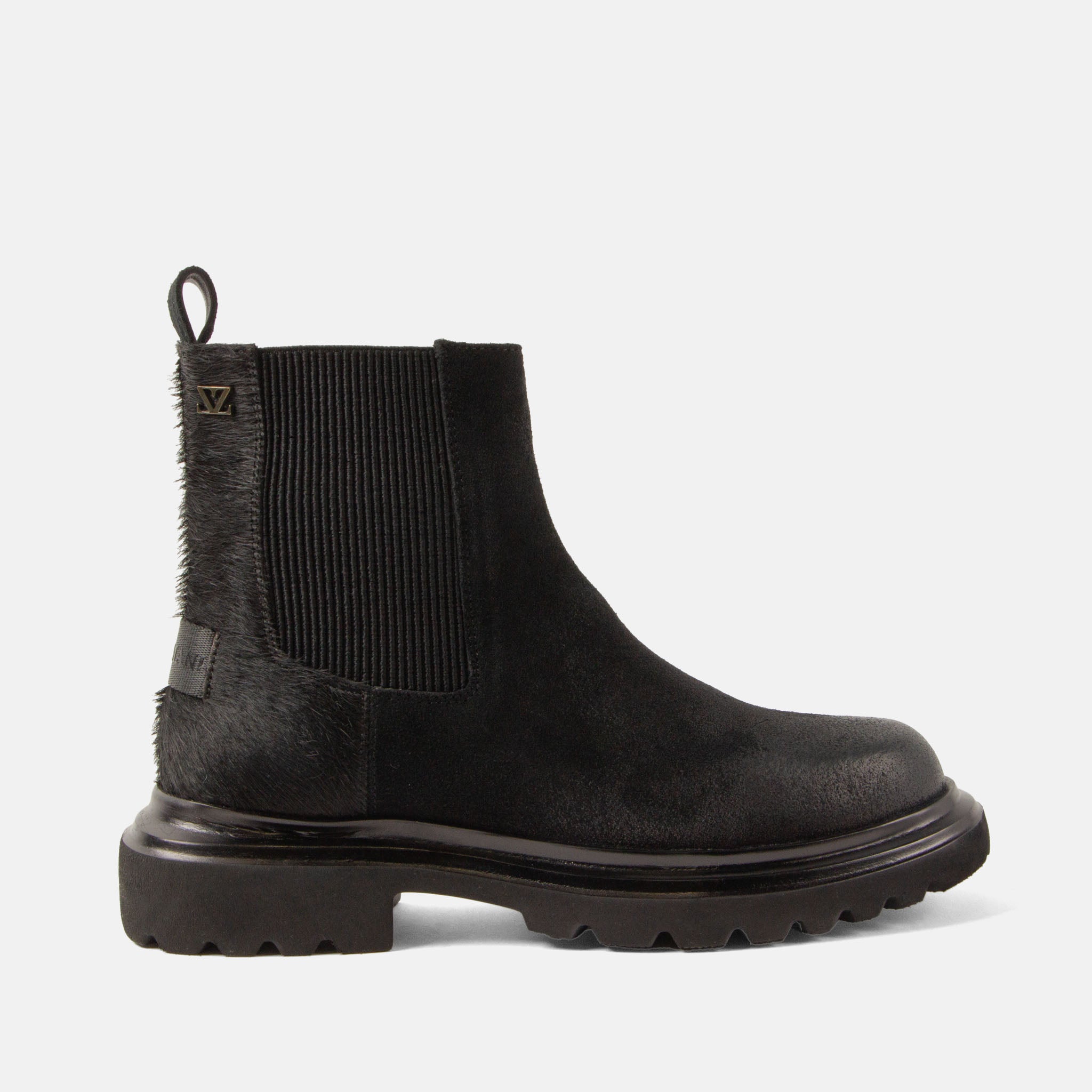 lazamani-haidy-damen-wildleder-boots-schwarz-veloursleder-mit-ponyfell image 1
