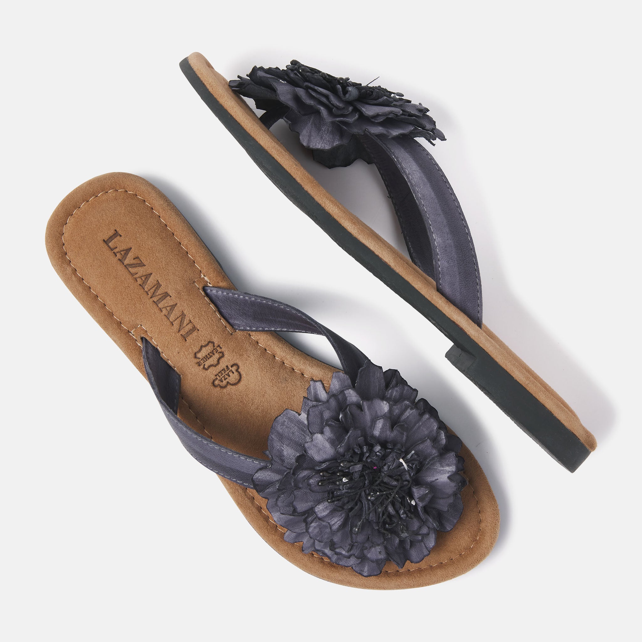 lazamani-dalia-damen-leder-zehentrenner-schwarz-flache-flip-flops image 4
