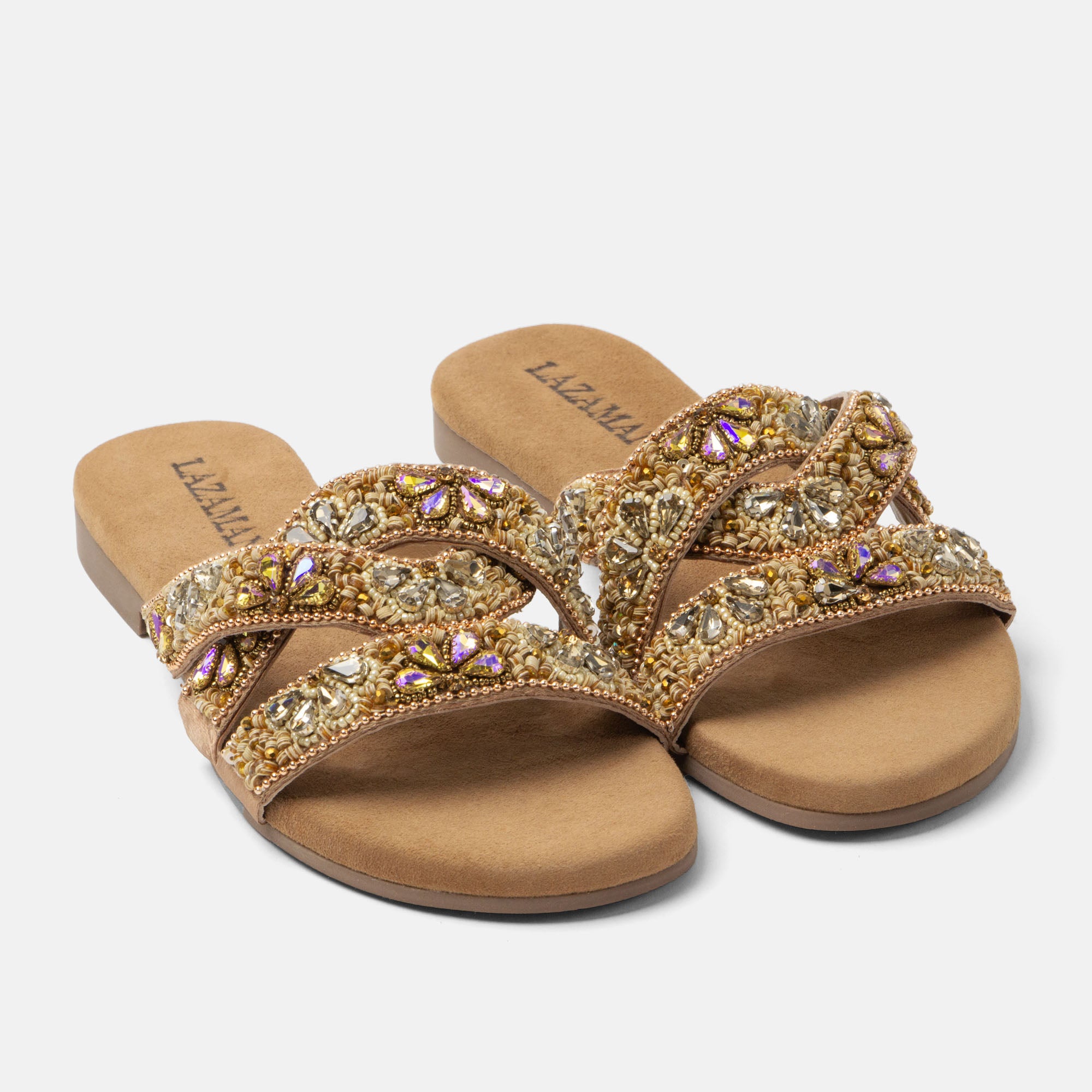 lazamani-maud-damen-pantoletten-beige-verzierte-leder-pantolette-flach image 3