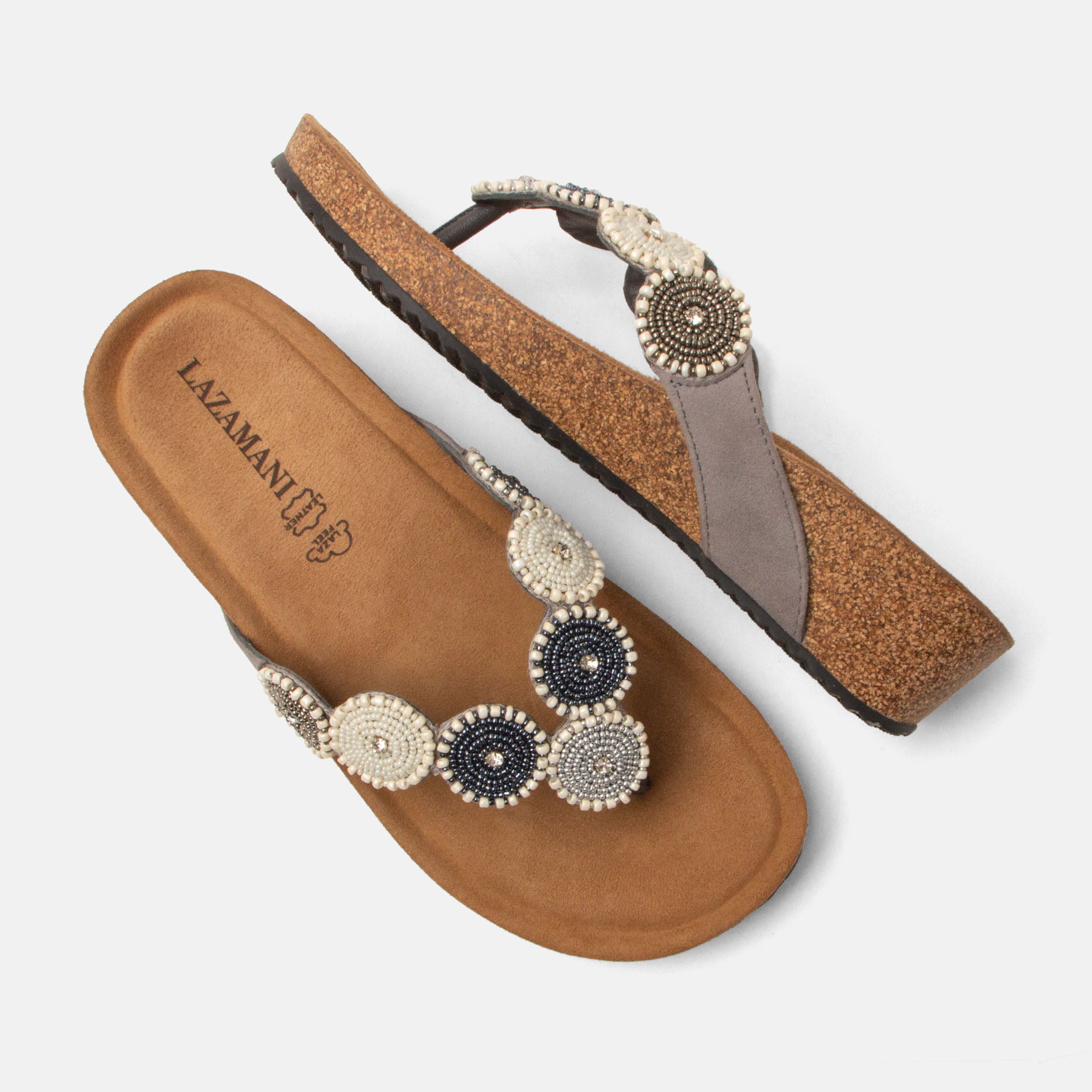 lazamani-mare-damen-wildleder-zehentrenner-grey-keil image 4