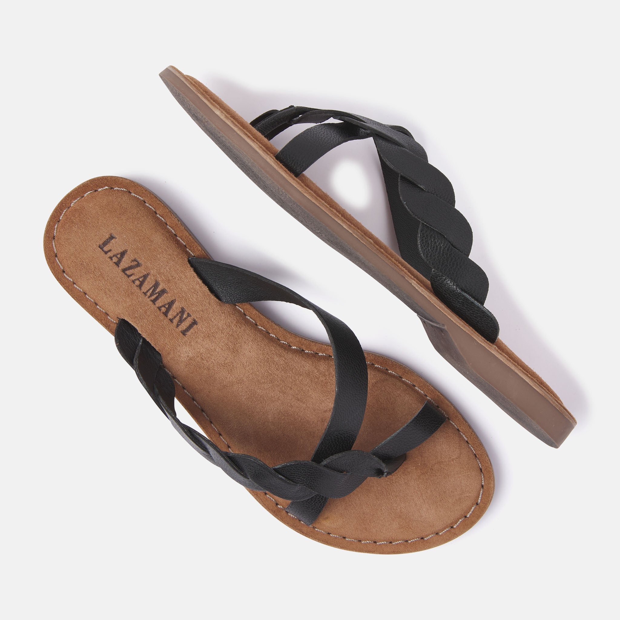 lazamani-ava-damen-leder-zehentrenner-black image 3