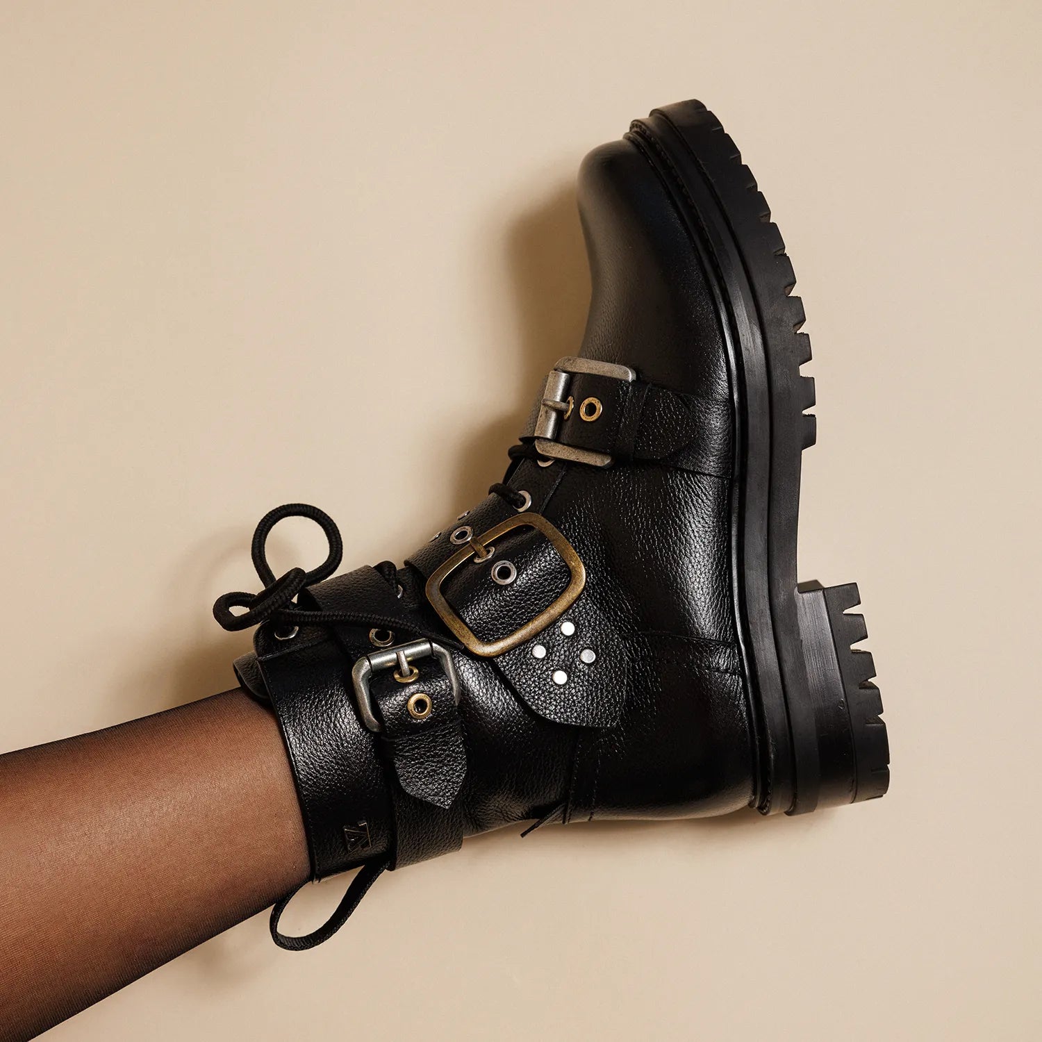 lazamani-abby-damen-leder-biker-boots-black image 2