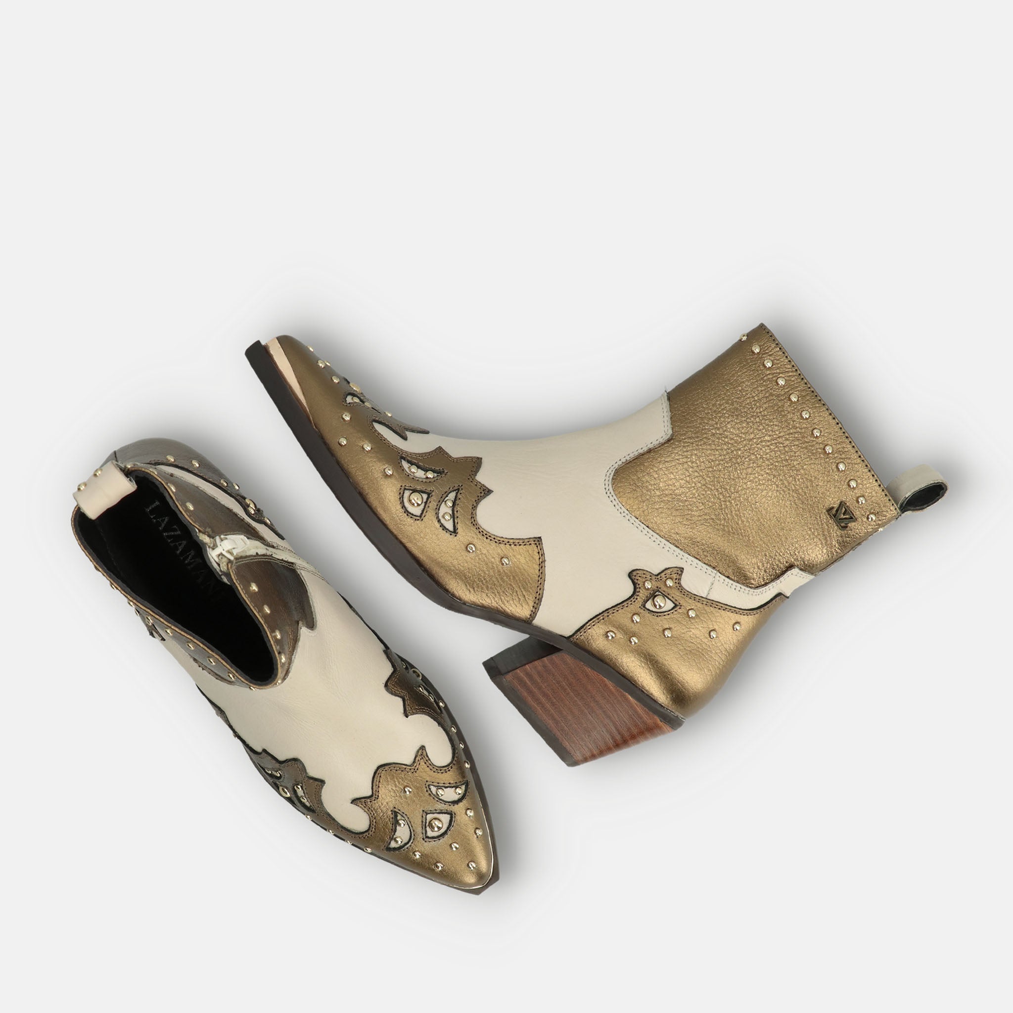lazamani-kaia-damen-leder-stiefeletten-gold-white image 4