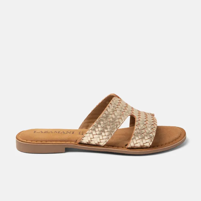 lazamani-puck-damen-leder-pantoletten-gold image 1