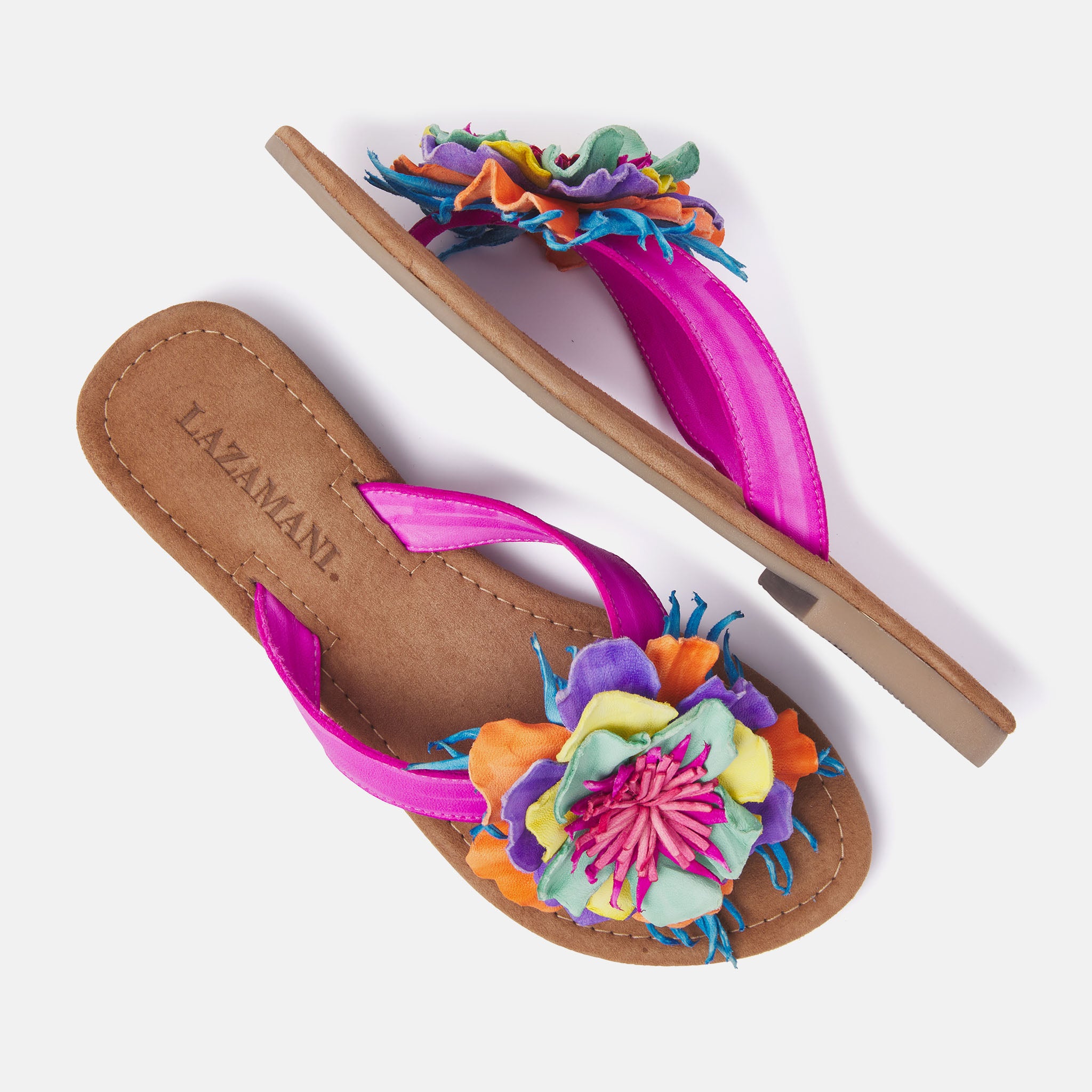 lazamani-peony-damen-leder-zehentrenner-fuxia image 4