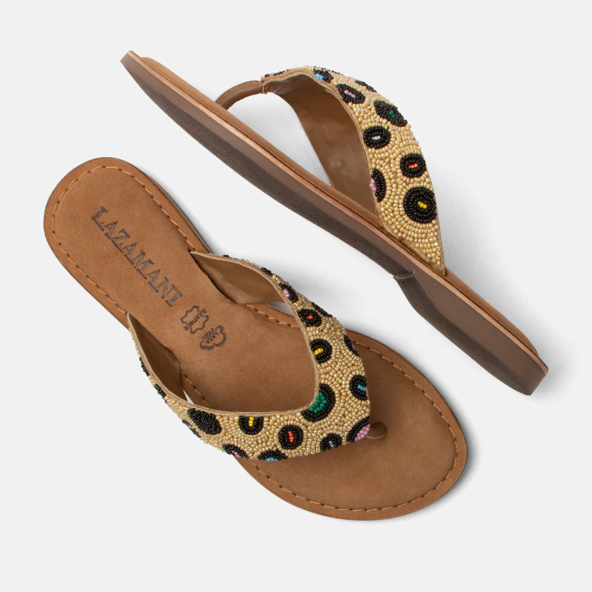 lazamani-ebba-damen-leder-zehentrenner-beige image 4