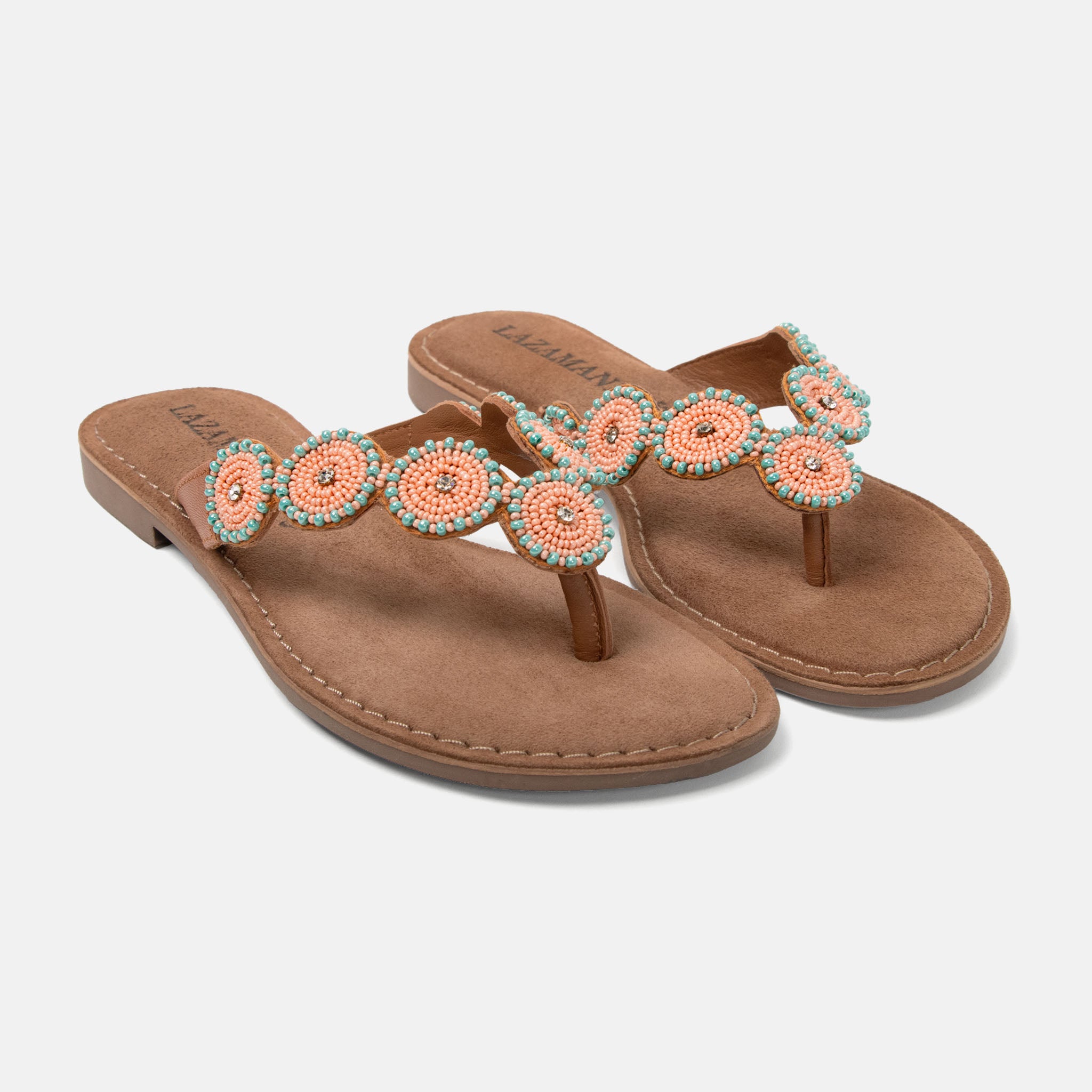 lazamani-luna-damen-leder-zehentrenner-peach image 3