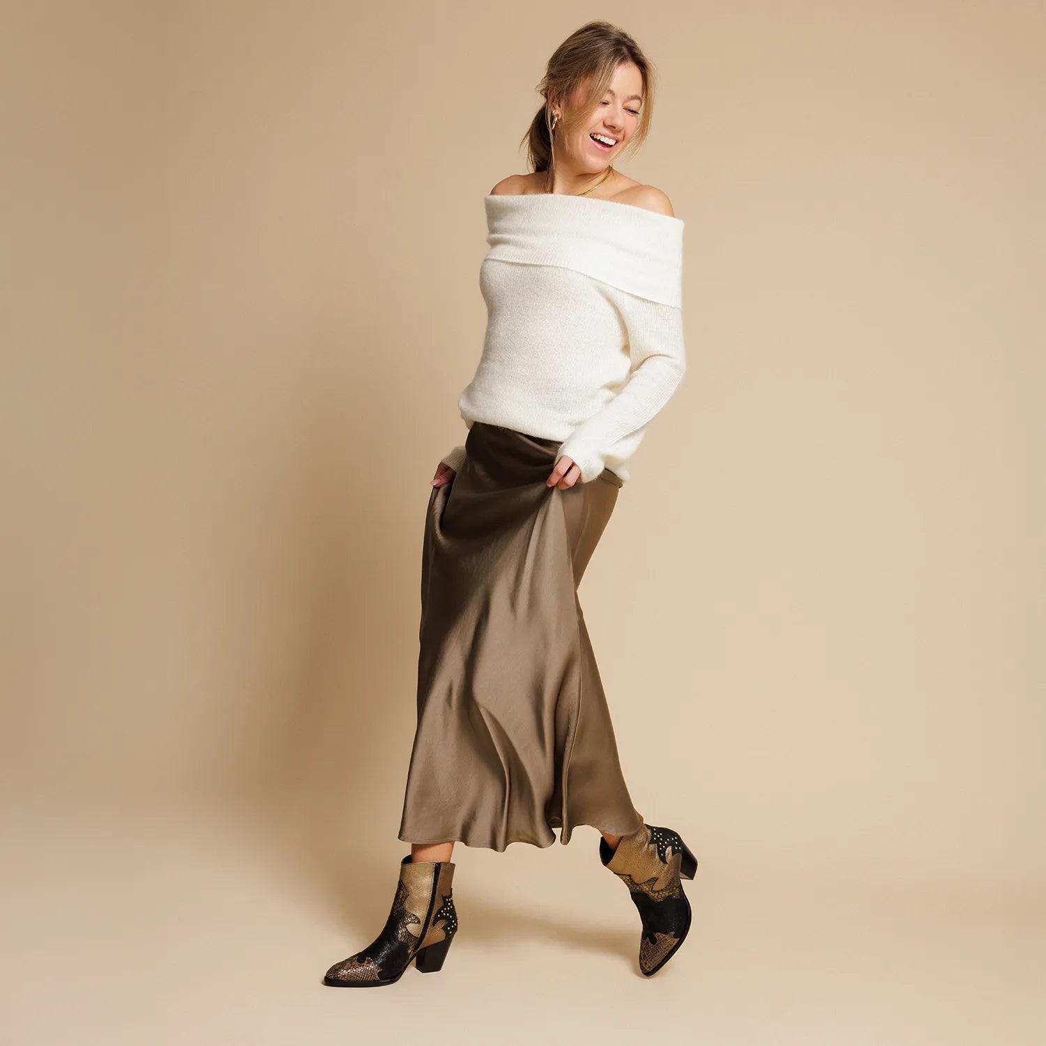 lazamani-stevie-damen-leder-stiefeletten-gold image 2