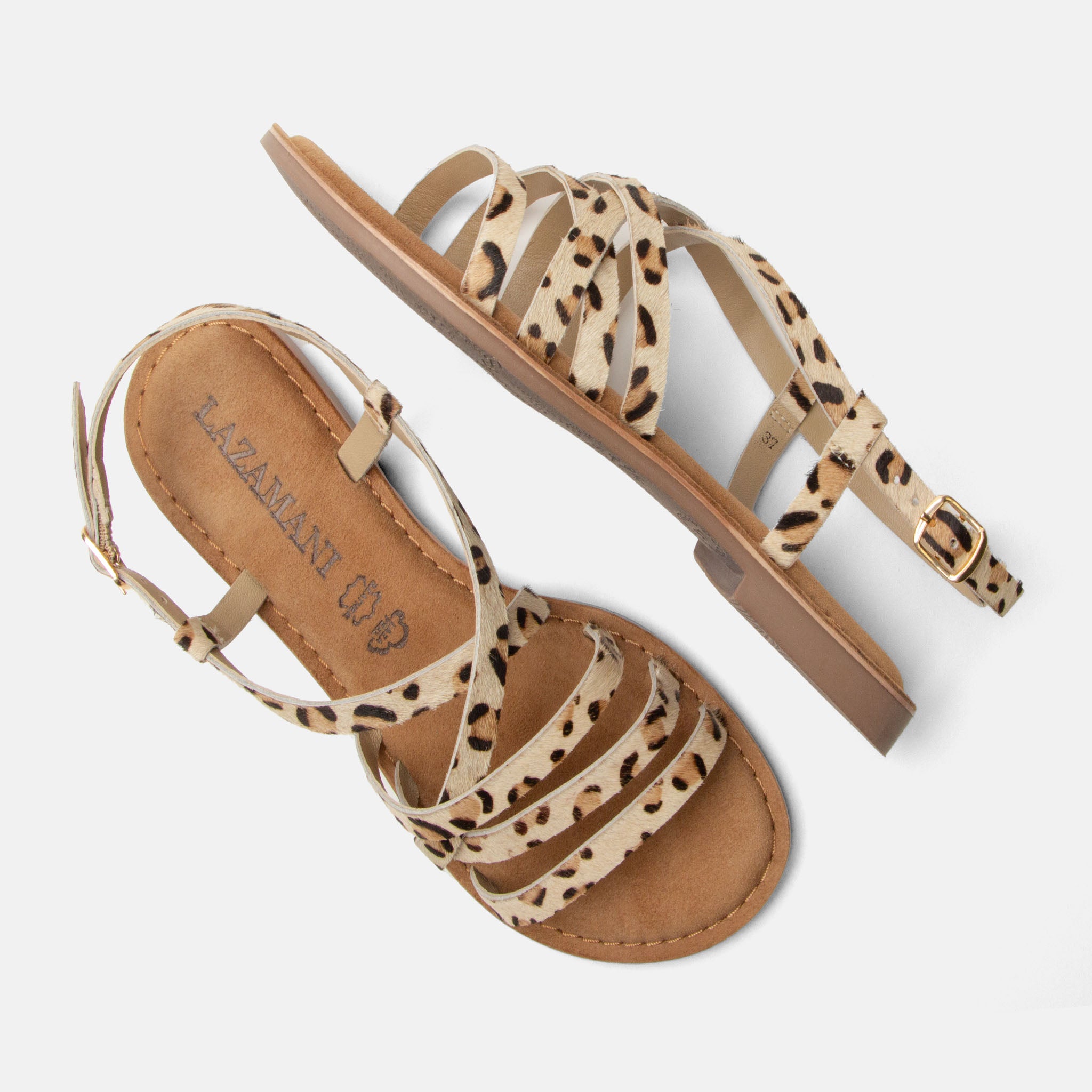 lazamani-zuza-damen-sandalen-leopard-flache-leder-sandalen-mit-schnalle image 4