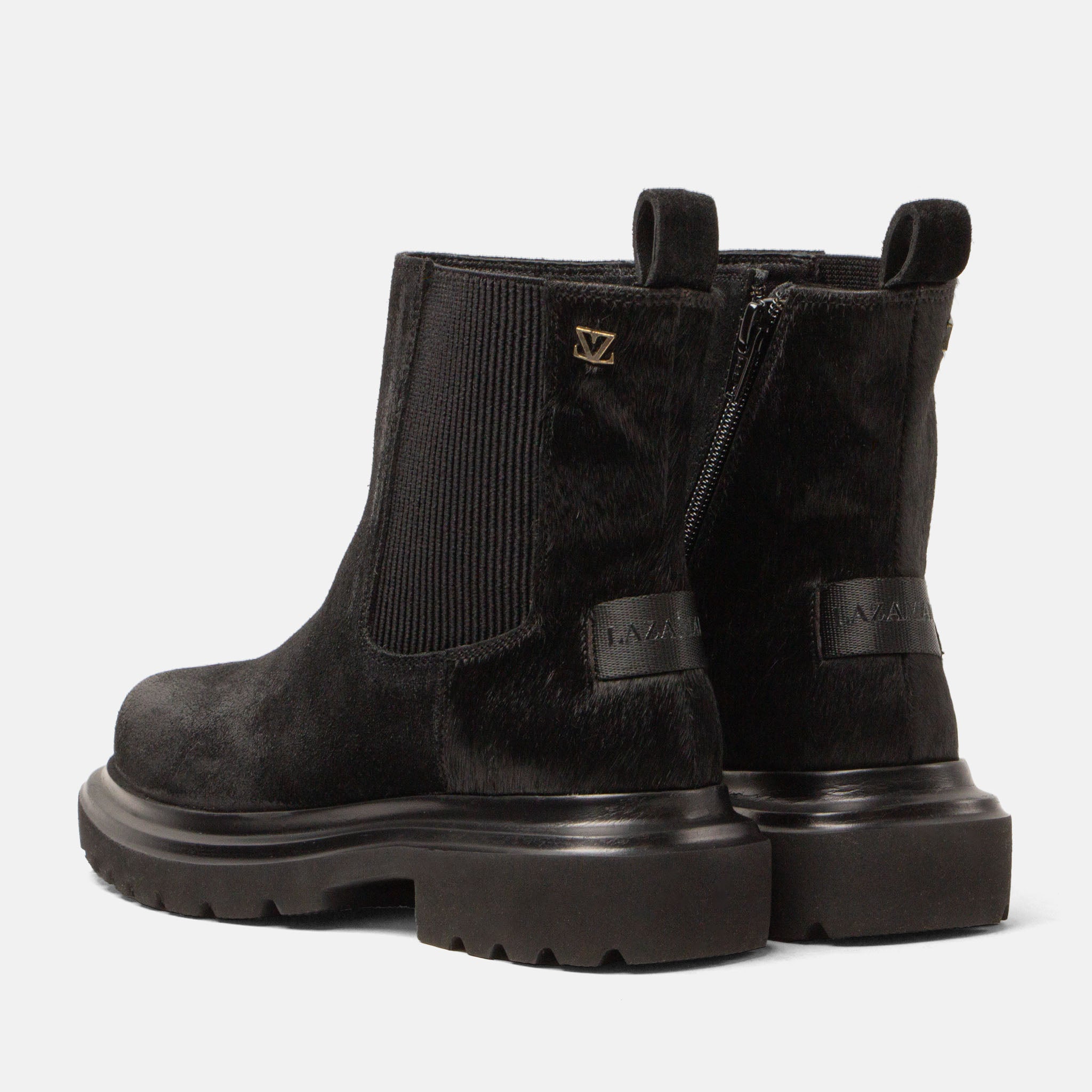 lazamani-haidy-damen-wildleder-boots-schwarz-veloursleder-mit-ponyfell image 3