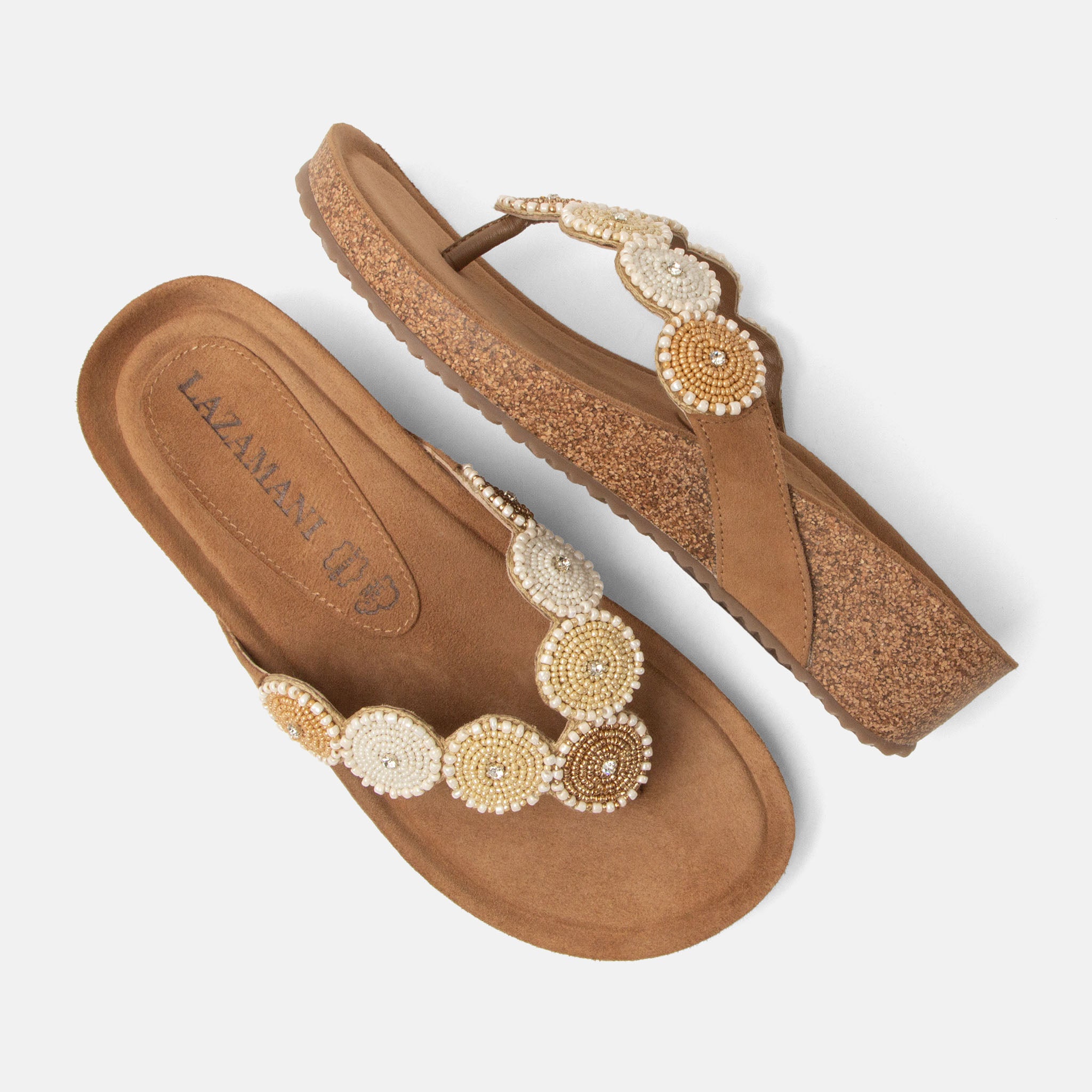 lazamani-mare-damen-wildleder-zehentrenner-beige-keilabsatz-leder image 4