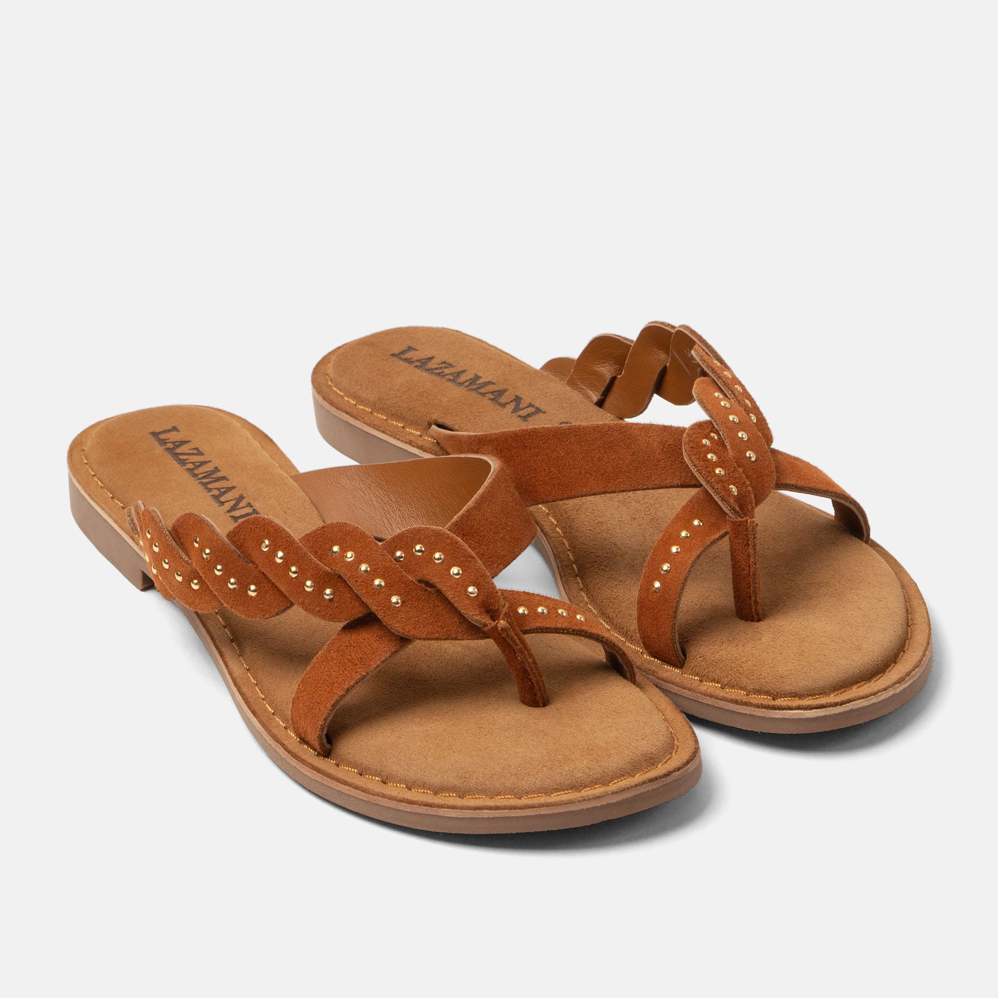 lazamani-lena-damen-wildleder-zehentrenner-tan image 3
