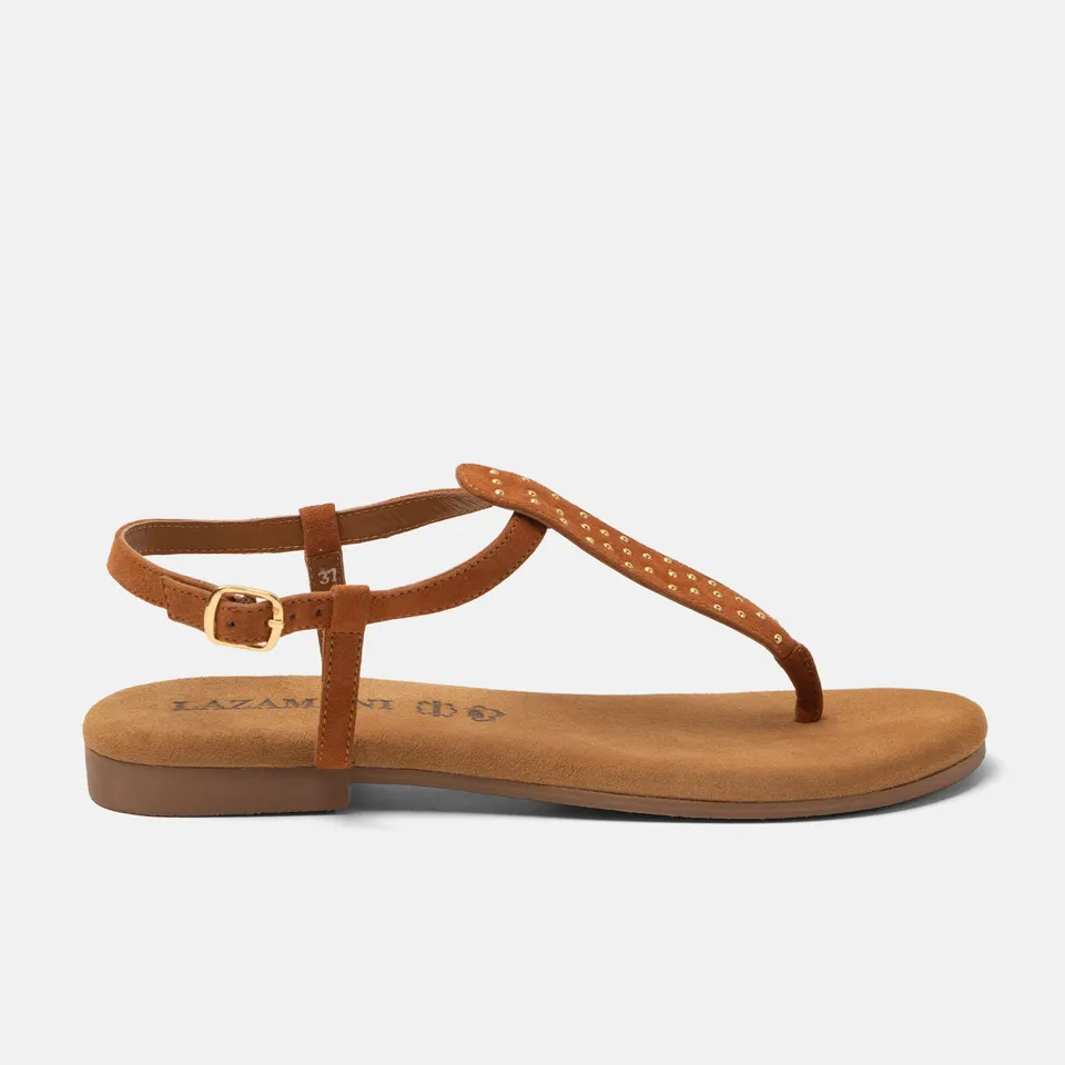lazamani-minu-damen-wildleder-sandalen-tan-nieten image 1