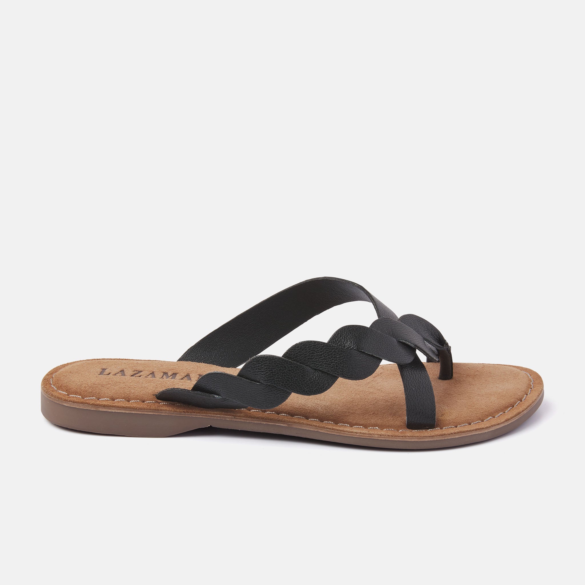 lazamani-ava-damen-leder-zehentrenner-black image 1