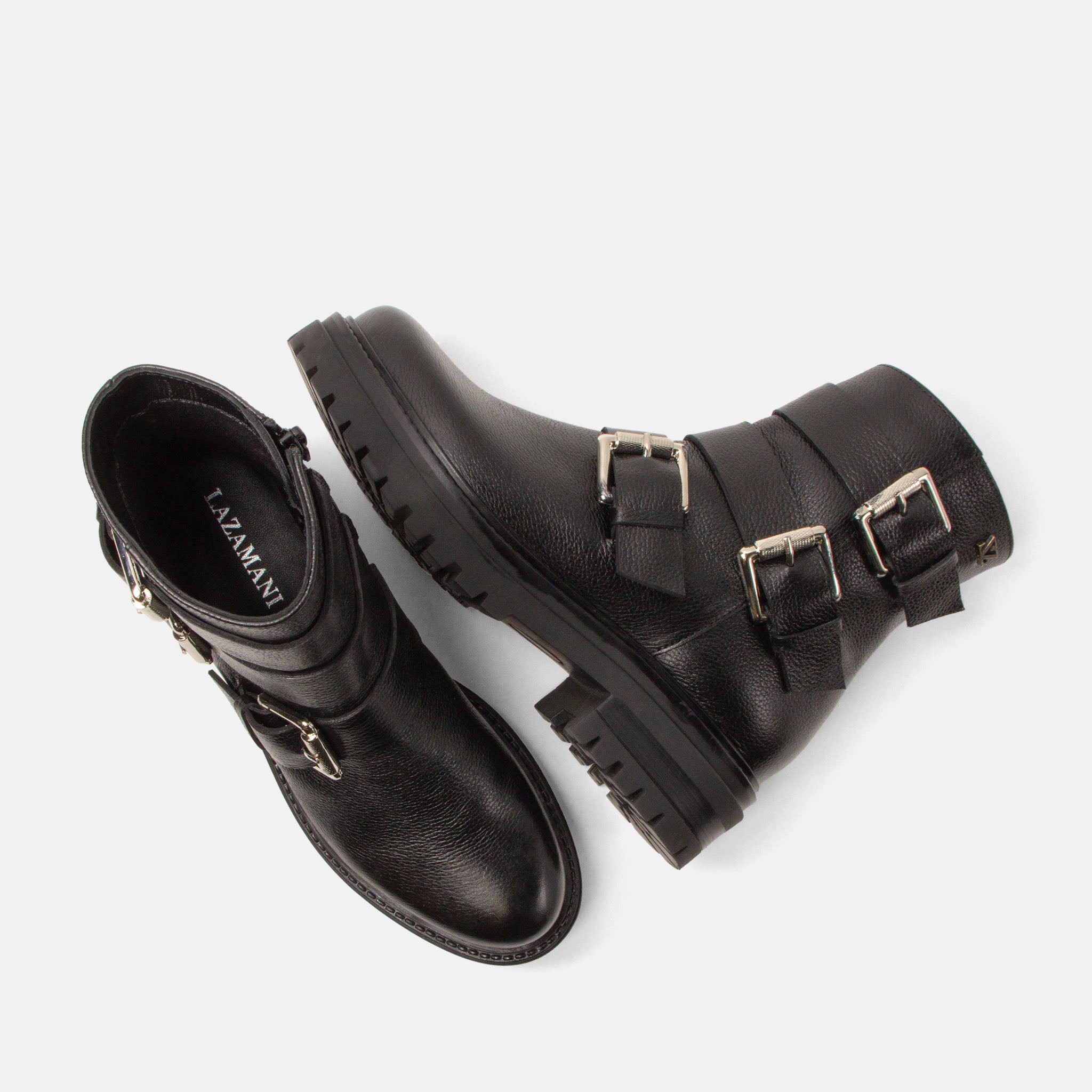 lazamani-reina-damen-leder-biker-boots-black-mit-blockabsatz image 4