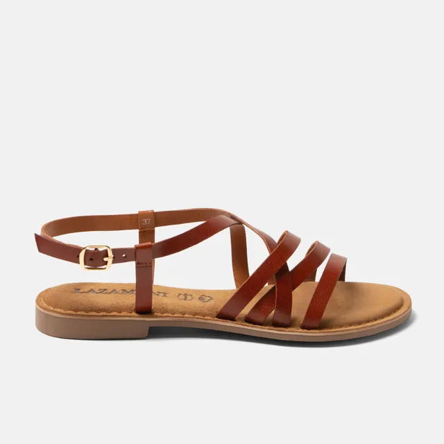 lazamani-zuza-damen-ledersandalen-tan-mit-schnalle image 1